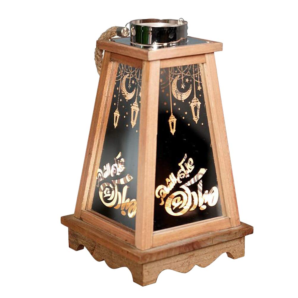 Amosfun Eid Mubarak LED Table Lamp - Wooden Decorative Desk Lamp for Home, Office & Ramadan Decor - Battery-Free Beautiful Lighting for Festivals & Daily Use