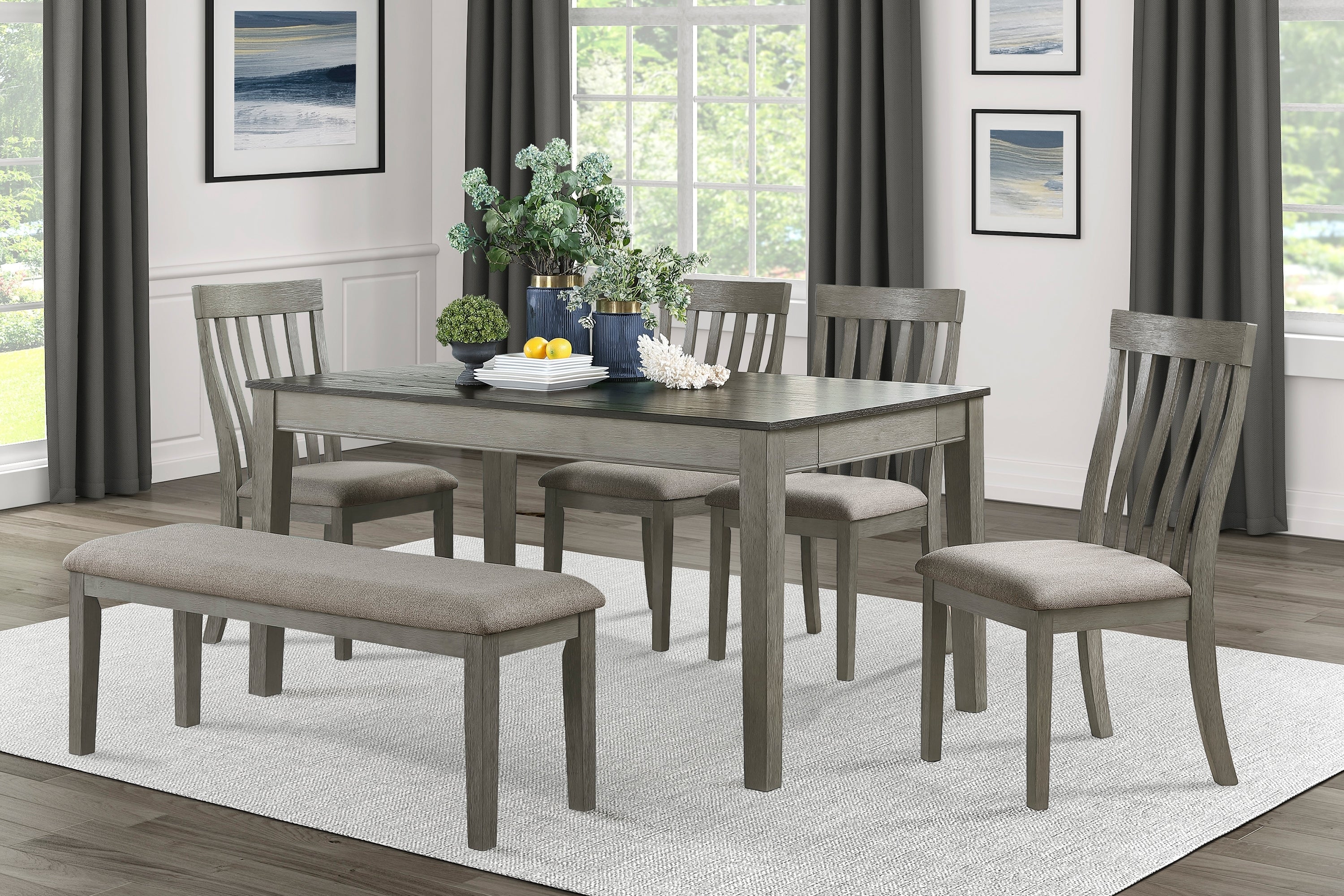 2-Piece Wooden Dining Chairs Set with Wire Brushed Light Gray Finish & Vertical Slat Back Design - Modern Kitchen & Dining Room Furniture for Home Decor