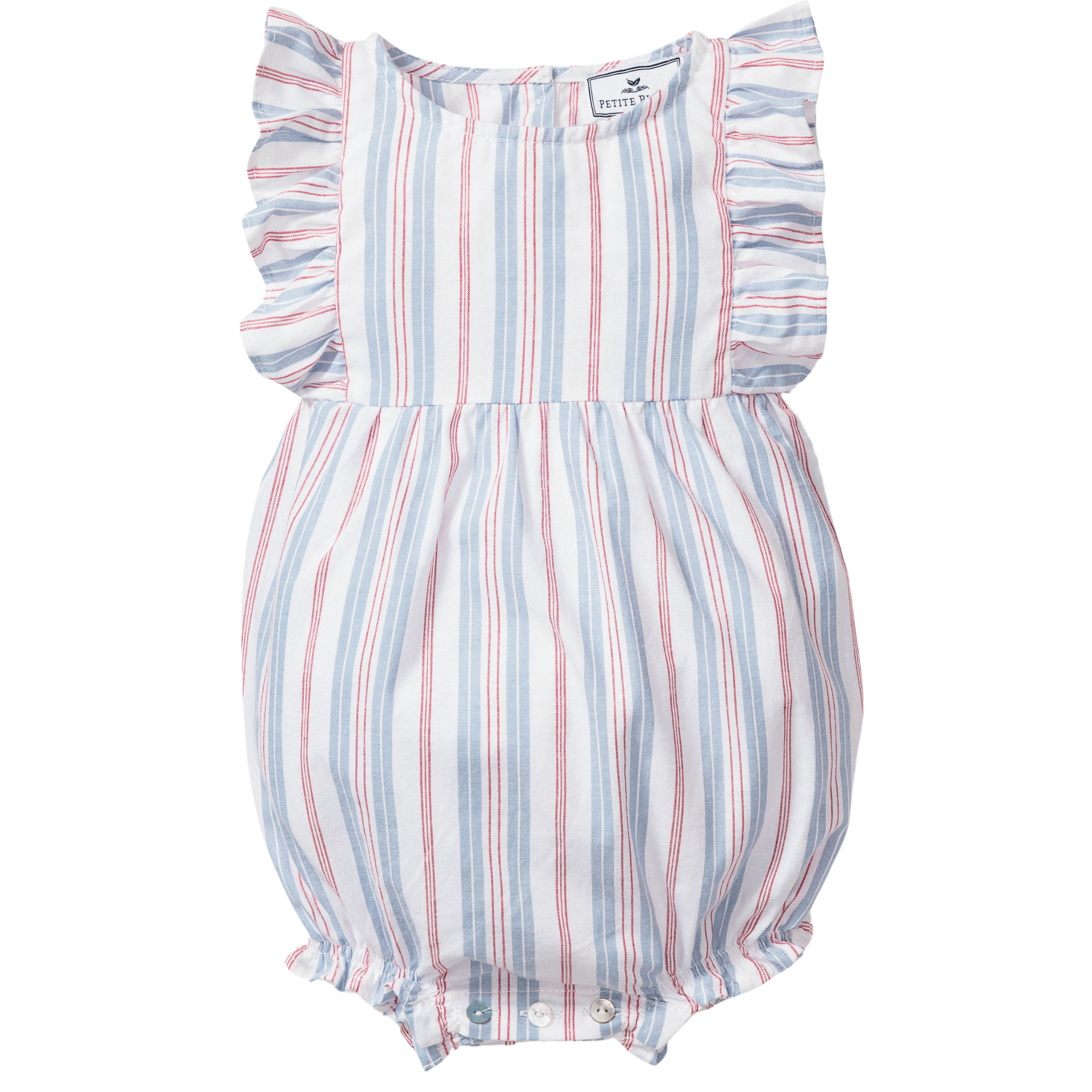Vintage French Stripes Baby Twill Ruffled Romper - Soft & Stylish Outfit for Newborns, Infants & Toddlers - Perfect for Photos, Parties & Everyday Wear
