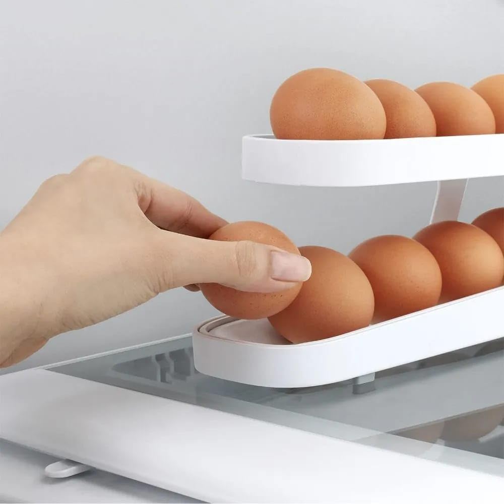 FUTURE TRAND (1Pcs) Double-Layer Refrigerator Egg Holder Organizer - Space Saving Automatic Rolling Egg Dispenser, Kitchen Fridge Egg Storage Tray for Fresh Eggs - Perfect for Breakfast Meal Prep & Home Organization