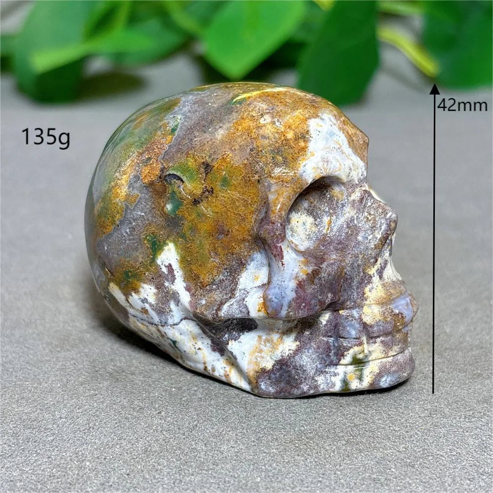 Natural Ocean Jasper Skull Crystal - Healing Quartz Stone for Reiki, Meditation & Spiritual Energy - Handcrafted Home Decor & Unique Gift for Crystal Lovers (Perfect for Yoga Spaces, Altars & Healing Rooms)