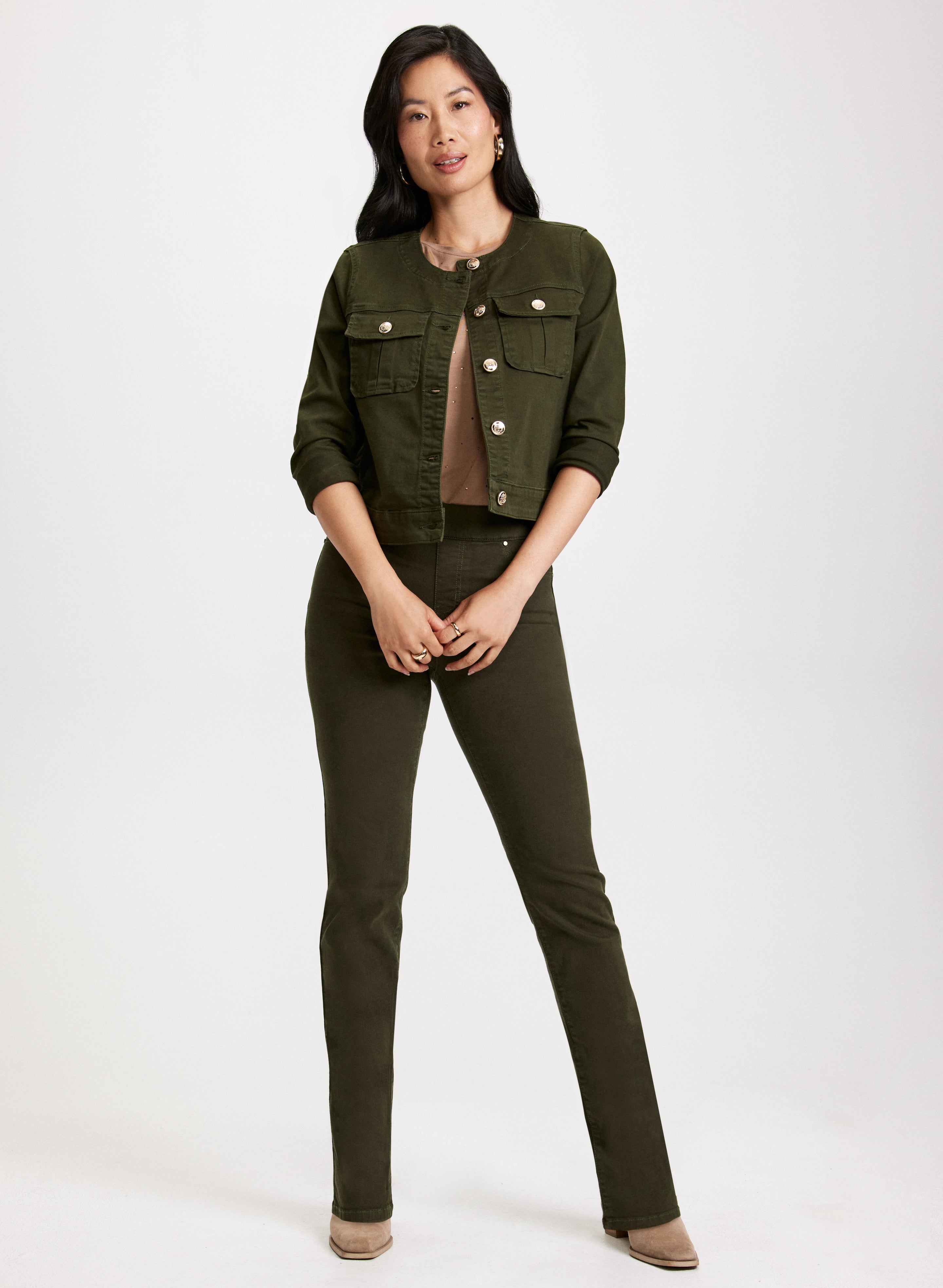 Stylish Cargo Denim Jacket & Straight Leg Jeans Set for Women - Trendy Casual Outfit for Streetwear, Workwear, and Everyday Fashion