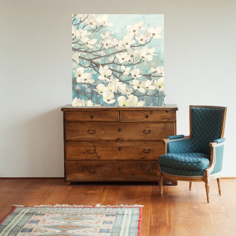 Botanical Wall Art Canvas - Dogwood Blossoms II by James Wiens | 22x22 Inch Floral Bathroom Decor, Bedroom Plant Pictures, Living Room Wall Art | Perfect for Home, Office & Spa Decorations