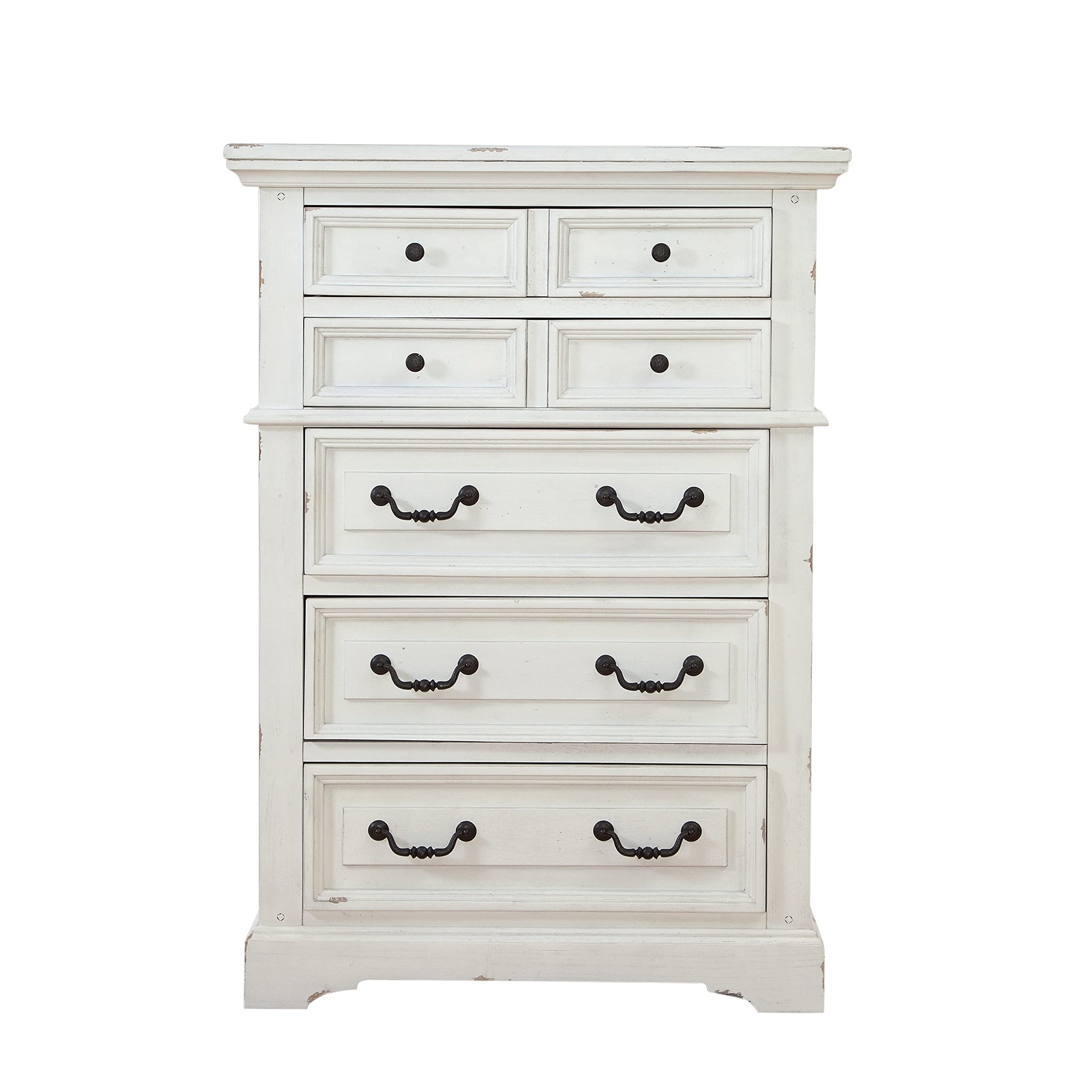 Distressed Antique White Lakewood 5-Drawer Dresser - Vintage Style Bedroom Storage Chest for Clothes & Linens - Perfect for Master Bedroom, Guest Room or Nursery Organization