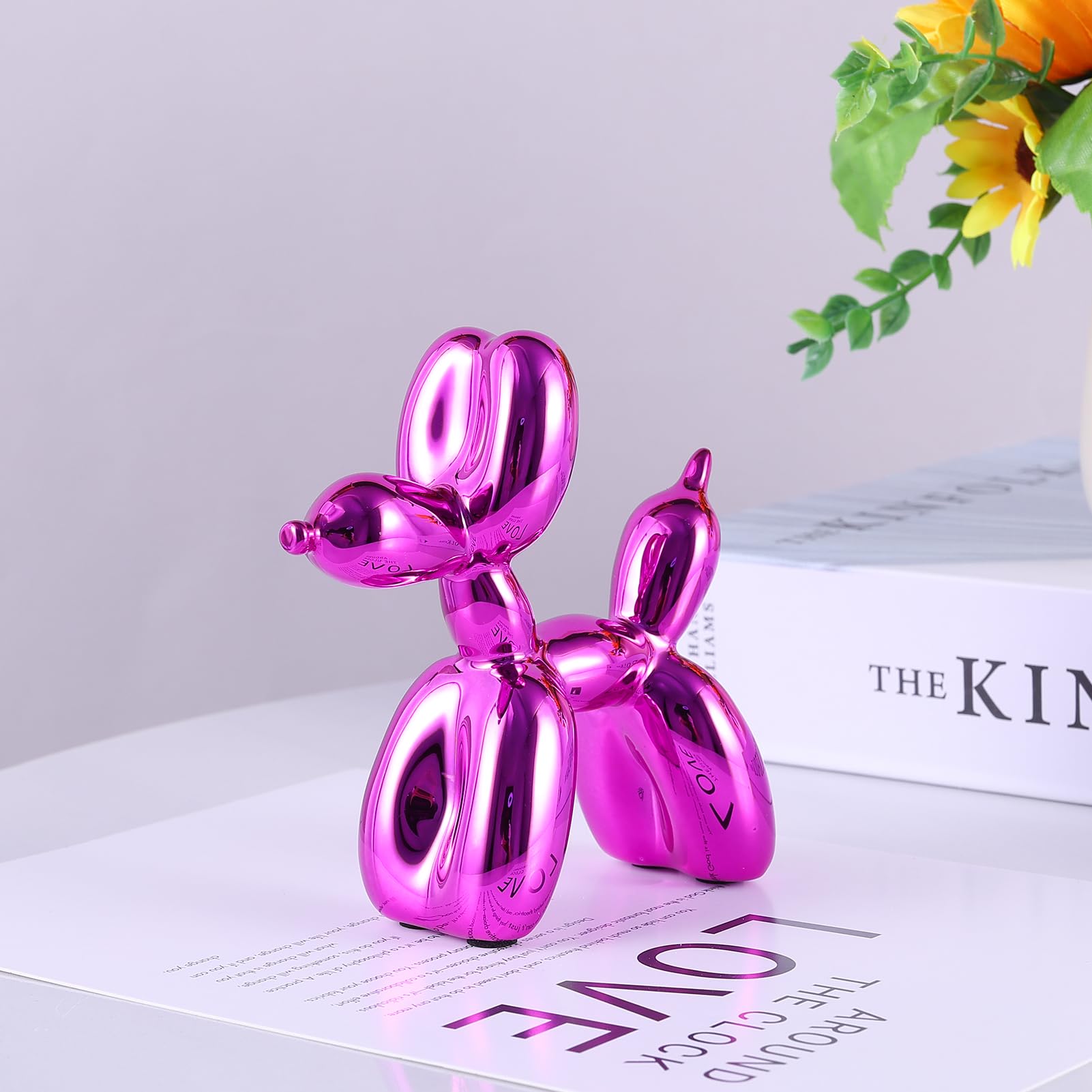 Red Balloon Dog Statue - Modern Gold Animal Sculpture for Home & Office Decor - Perfect for Shelf, Desk, Bedroom & Preppy Room Decoration - Cute Figurine Gift Idea for Parties & Interior Design