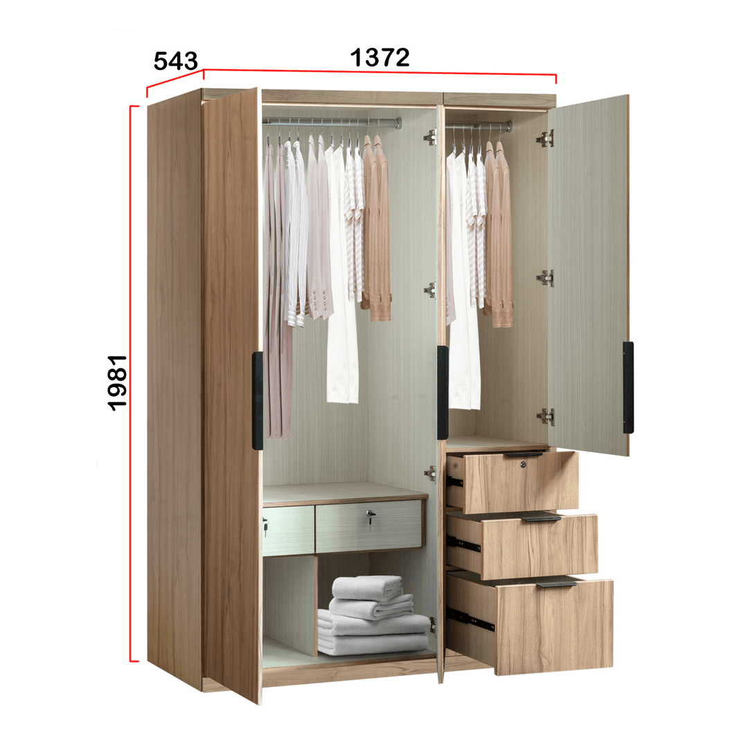 Kerris 3 Door Open Wardrobe - Solid Plywood Closet Organizer for Bedroom, Living Room & Walk-In Closet - Modern Freestanding Storage Cabinet with Hanging Rod & Shelves