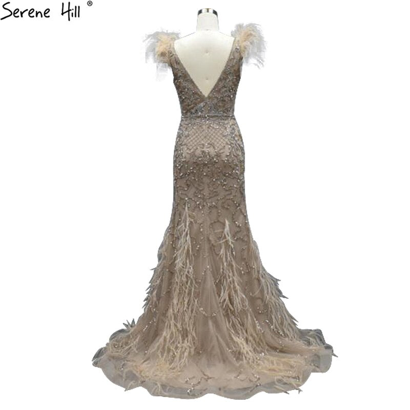 Serene Hill Lilac Mermaid V-Neck Evening Dress 2025 with Feathers & Beading - Luxury Sexy Formal Gown for Prom, Wedding & Red Carpet Events | LA70572