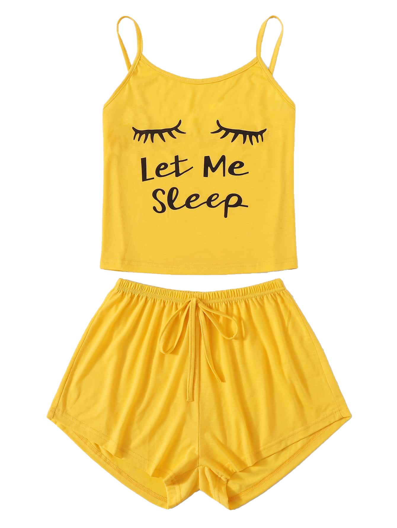 SweatyRocks Women's Sleepwear Set - Closed Eyes Print Cami Top & Shorts Pajamas | Soft & Comfortable Nightwear for Lounge, Sleep & Relaxation at Home