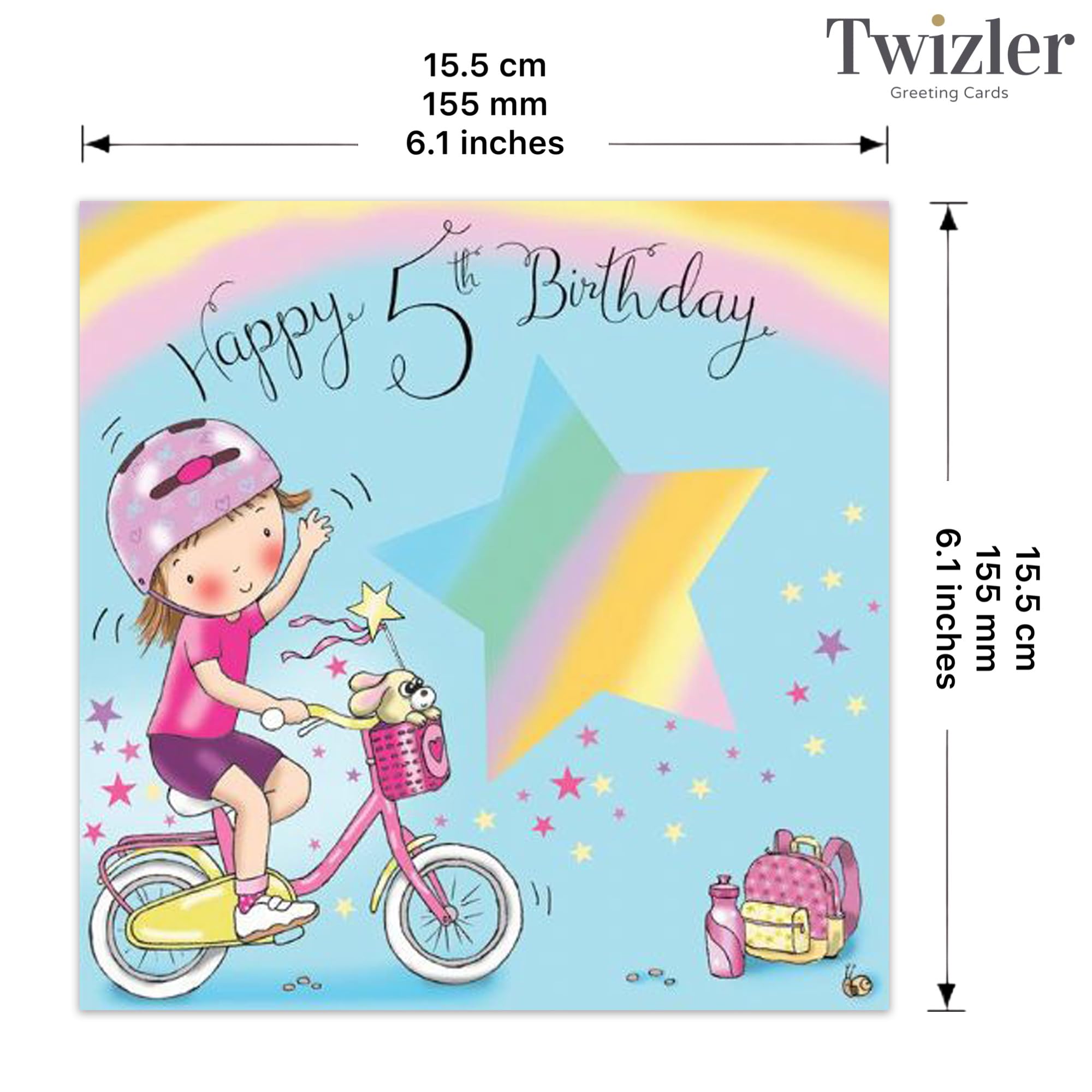 Twizler 5th Birthday Card for Girls - Cute Bicycle Design Age 5 Greeting Card - Perfect 5th Birthday Gift for Girls - Kids Birthday Card - Happy Birthday Wishes - Ideal for Birthday Parties & Special Celebrations