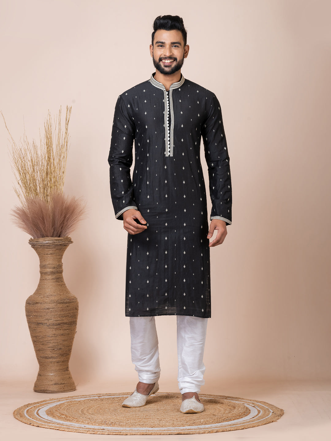Stylish Black Designer Ready-Made Kurta Pajama Set with Intricate Embroidery - Perfect for Festivals, Weddings & Cultural Events
