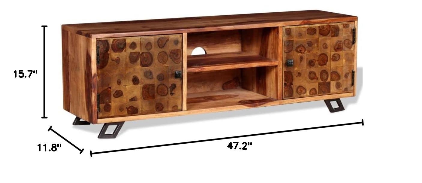 Solid Sheesham Wood TV Stand with 2 Cabinets & 2 Shelves - 47.2
