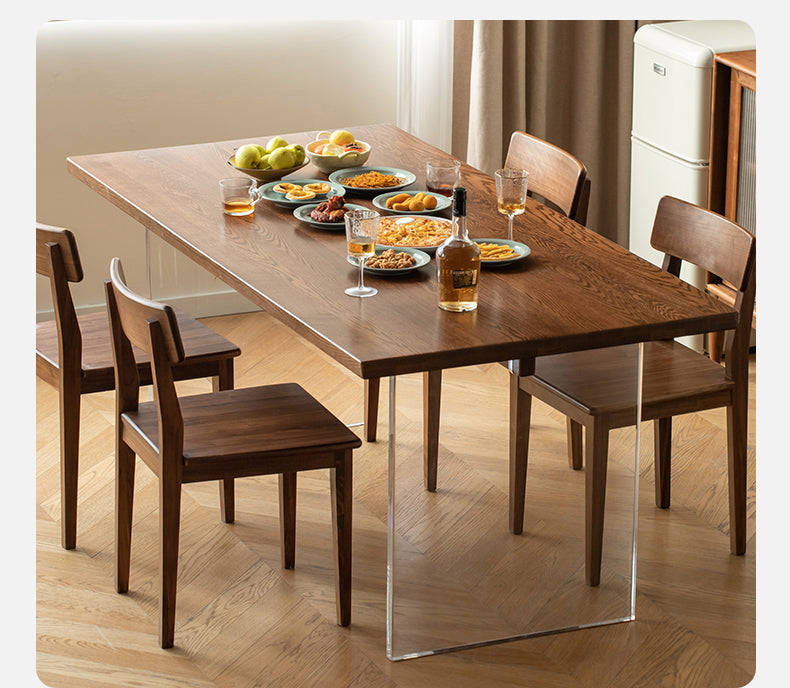 Premium Black Walnut & Oak Solid Wood Acrylic Suspension Dining Table - Modern Floating Design for Kitchen, Dining Room & Small Spaces