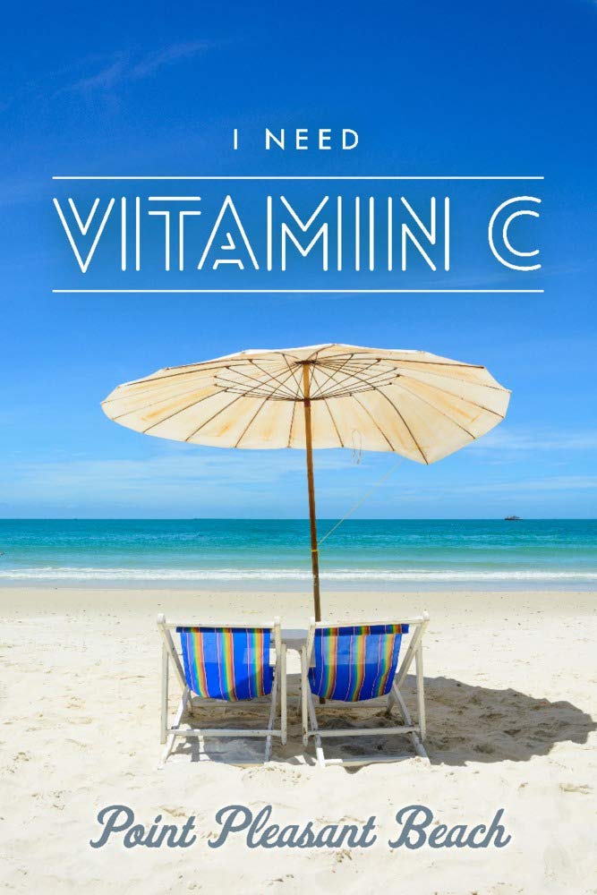 Vitamin C Beach Chairs & Umbrella Art Print - 24x36 Signed Wall Decor Poster - Coastal New Jersey Point Pleasant Beach Scene - Perfect for Home, Office & Coastal Themed Decor