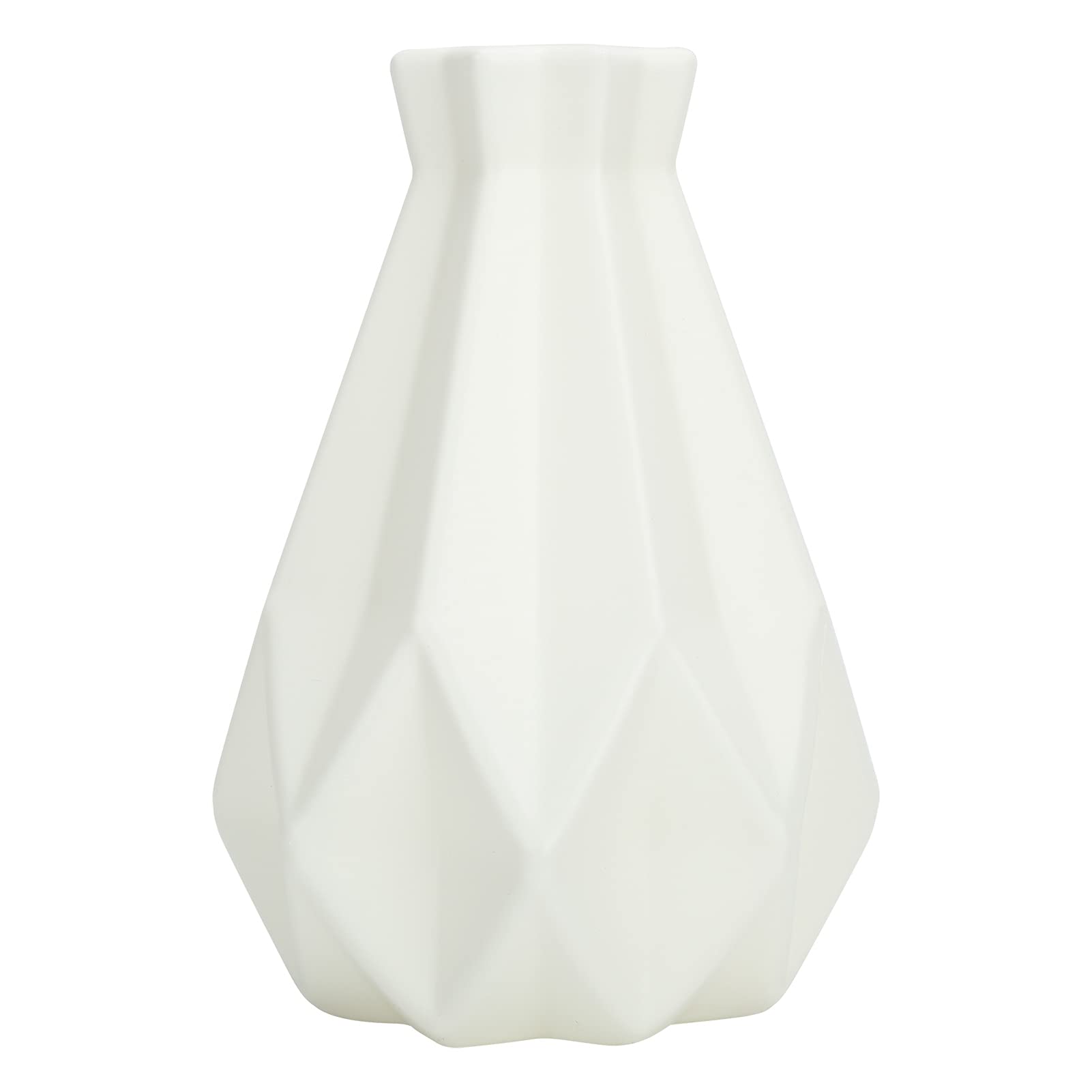 Unbreakable White Geometric Plastic Vase - Ceramic Look Flower Vase for Home Decor, Minimalist Table Centerpiece - Perfect for Living Room, Dining Table & Wedding Decorations