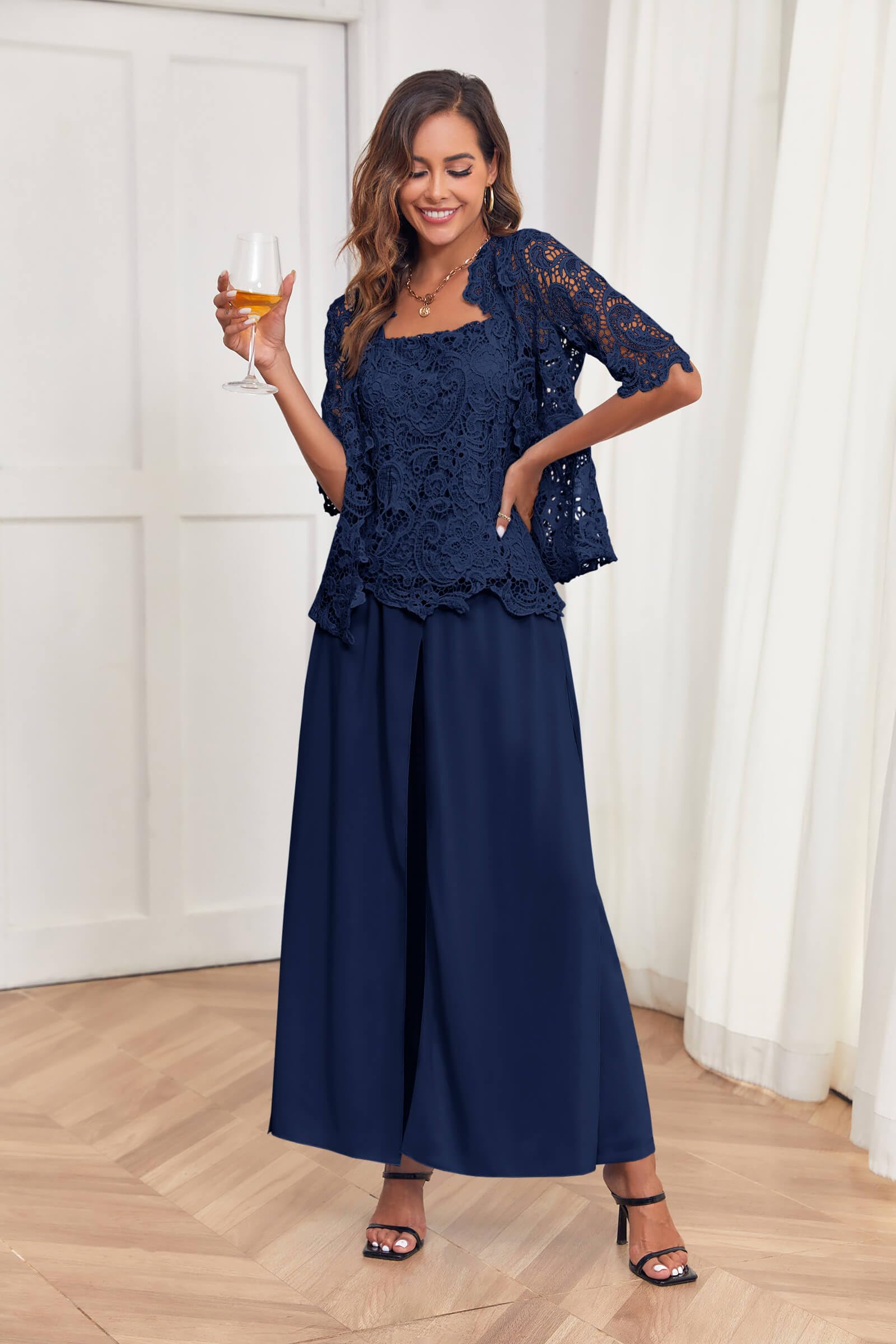 Zongqiven Women's Mother of the Bride Pant Suit Set - Elegant Formal Evening Dress for Wedding Guest, Church, Cocktail Party & Special Occasions