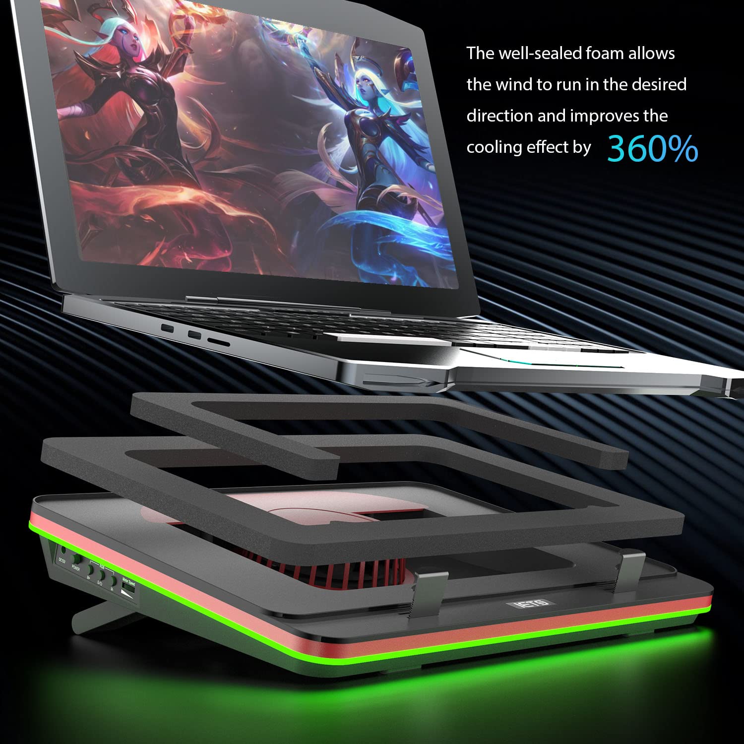 IETS GT500 High-Speed Laptop Cooling Pad with 5000 RPM Turbo Fan, RGB Lighting & 3-Port USB Hub - Adjustable Speed for 13-17.3 Inch Gaming Laptops - Perfect for Intense Gaming, Video Editing & Overheating Prevention