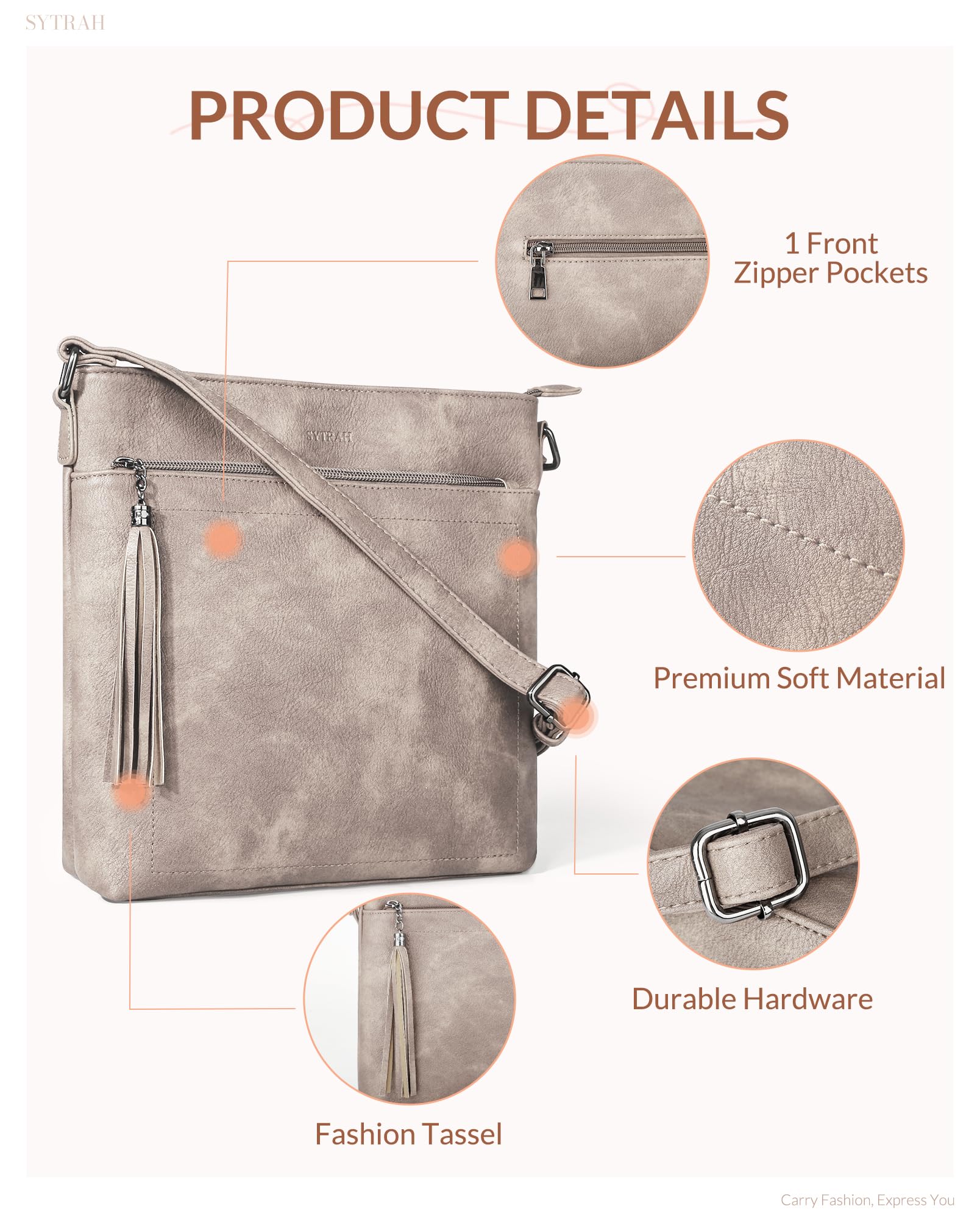Premium Vegan Leather Crossbody Bag for Women - Adjustable Strap Lightweight Shoulder Purse with Tassel | Perfect for Work, Travel & Everyday Use