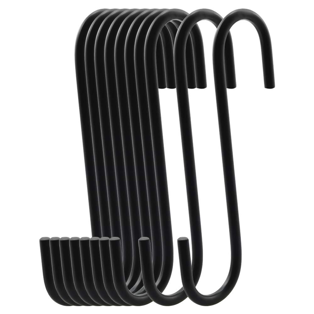 10-Pack 6-Inch Black Anti-Static Coated Steel Heavy Duty S Hooks for Hanging Storage - Organize Closet, Garage, Kitchen & Home Accessories (6