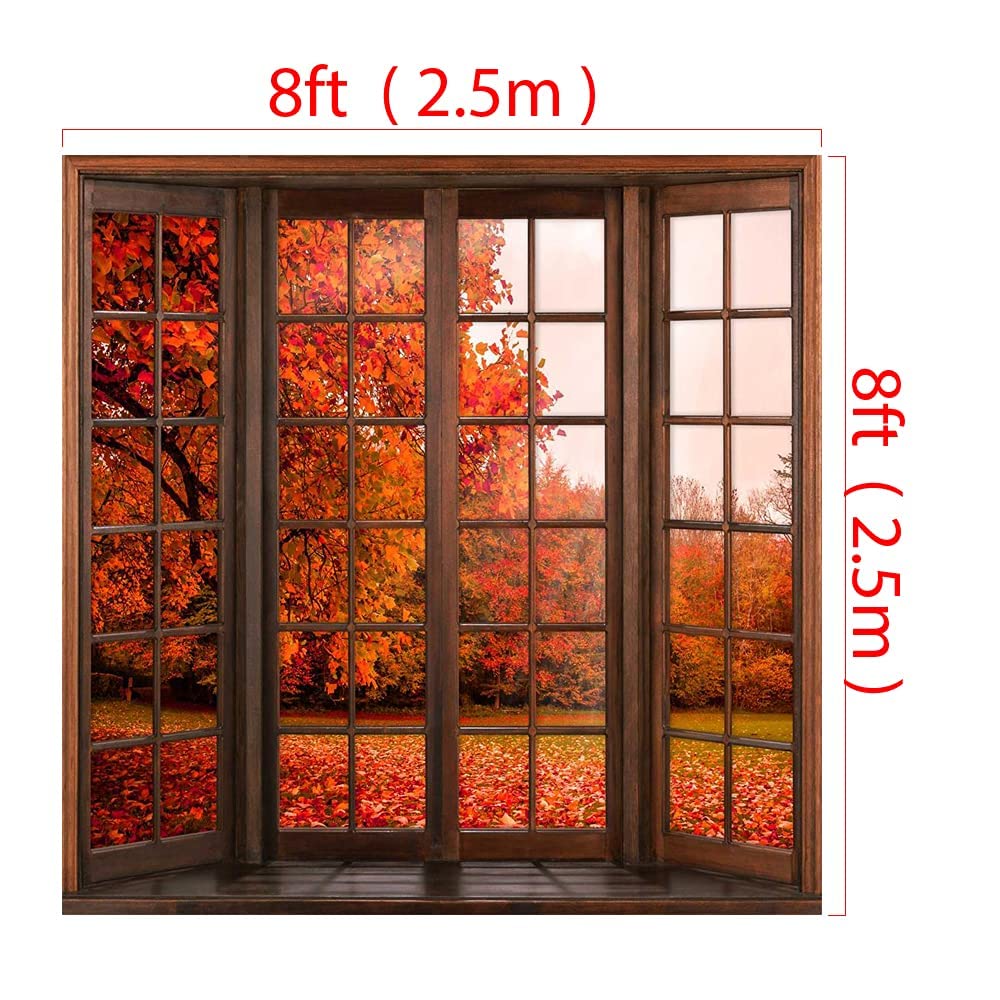 8x8ft Autumn Leaves Photography Backdrop - Fall Foliage Window Scenery Background for Photo Studio, Home Decor & Seasonal Party Decorations | Perfect for Halloween, Thanksgiving & Autumn Photoshoots