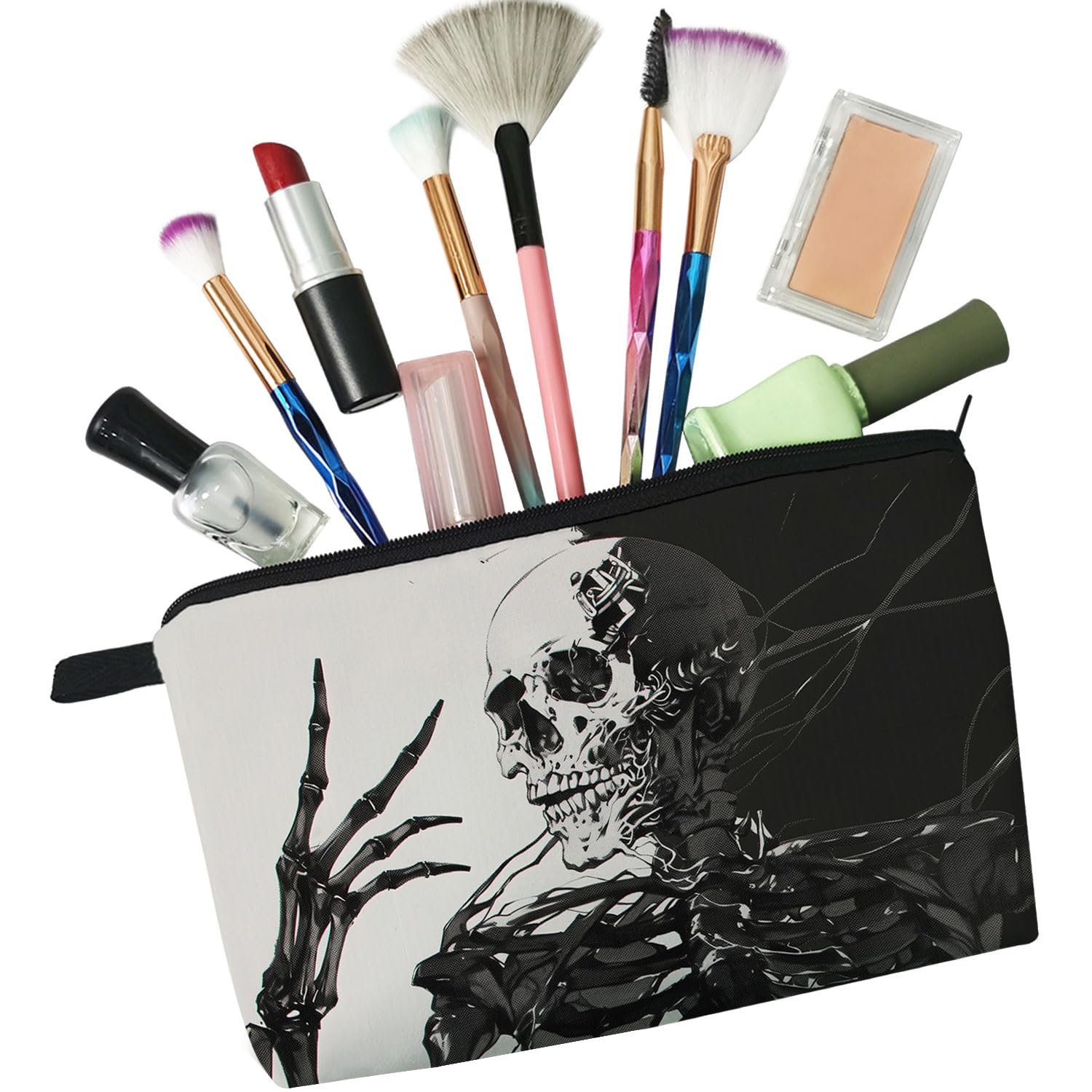 Gothic Skeleton Makeup Bag - Cute Skull Cosmetic Organizer with Zipper for Travel Toiletry | Halloween Birthday Gift for Women & Gothic Lovers | Perfect for Travel, Cosmetics Storage & Gothic Themed Parties