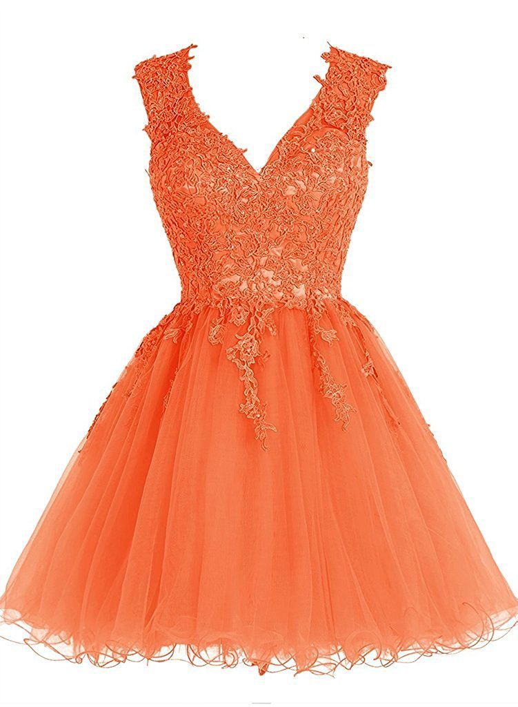 Elegant Short Lace Cocktail Dresses for Homecoming & Prom - V-Neck Tulle Dress with Appliques for Party, Dance, and Special Occasions