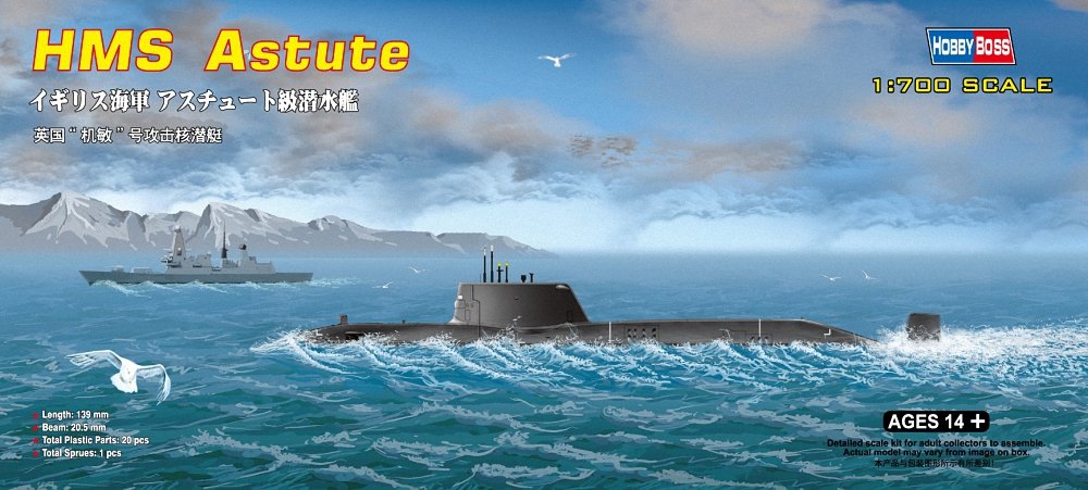 Hobby Boss 1/350 Scale HMS Astute Royal Navy Submarine Plastic Model Kit – DIY Assembly for Collectors & Military Enthusiasts – Perfect for Display, Gifts & Educational Projects