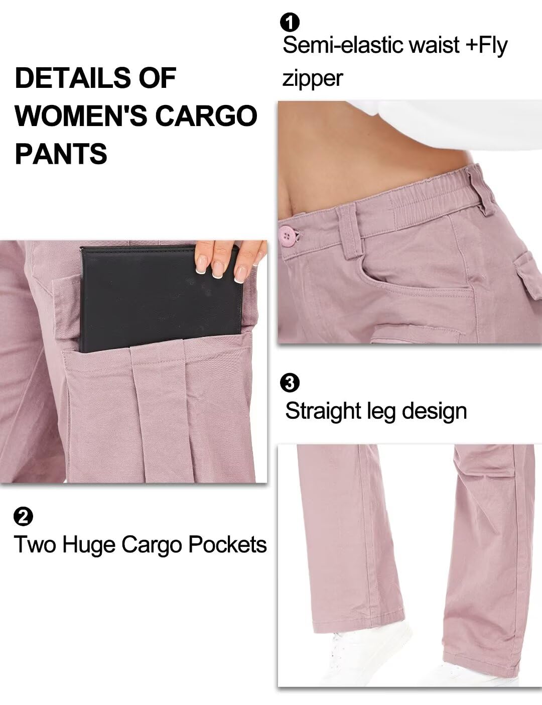 KOCTHOMY Women's Hiking Pants - Relaxed Fit Cargo Pants with Zipper Pockets, No Belt Needed - Perfect for Outdoor Adventures, Casual Work & Travel