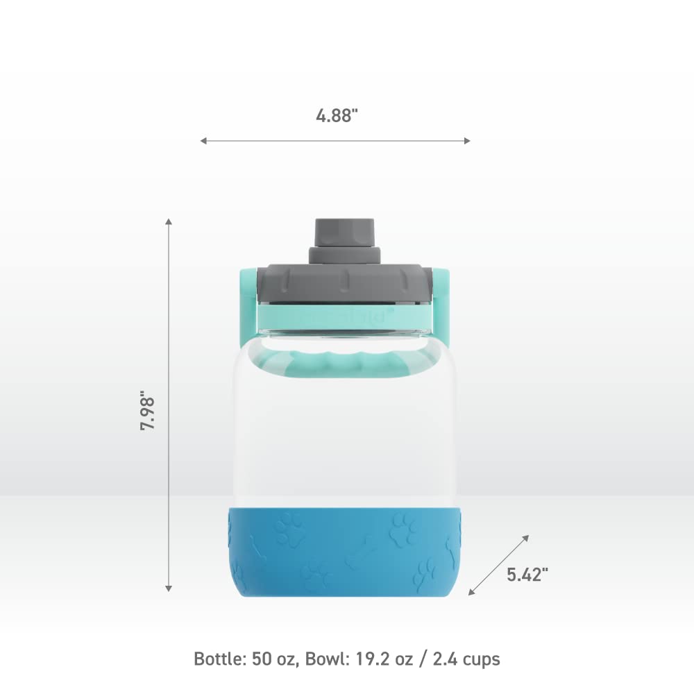 asobu Barkley Dog Tritan Bottle 50oz with Detachable Silicone Bowl - Durable Pet Water Bottle for Outdoor Adventures, Hiking, and Travel (Blue)