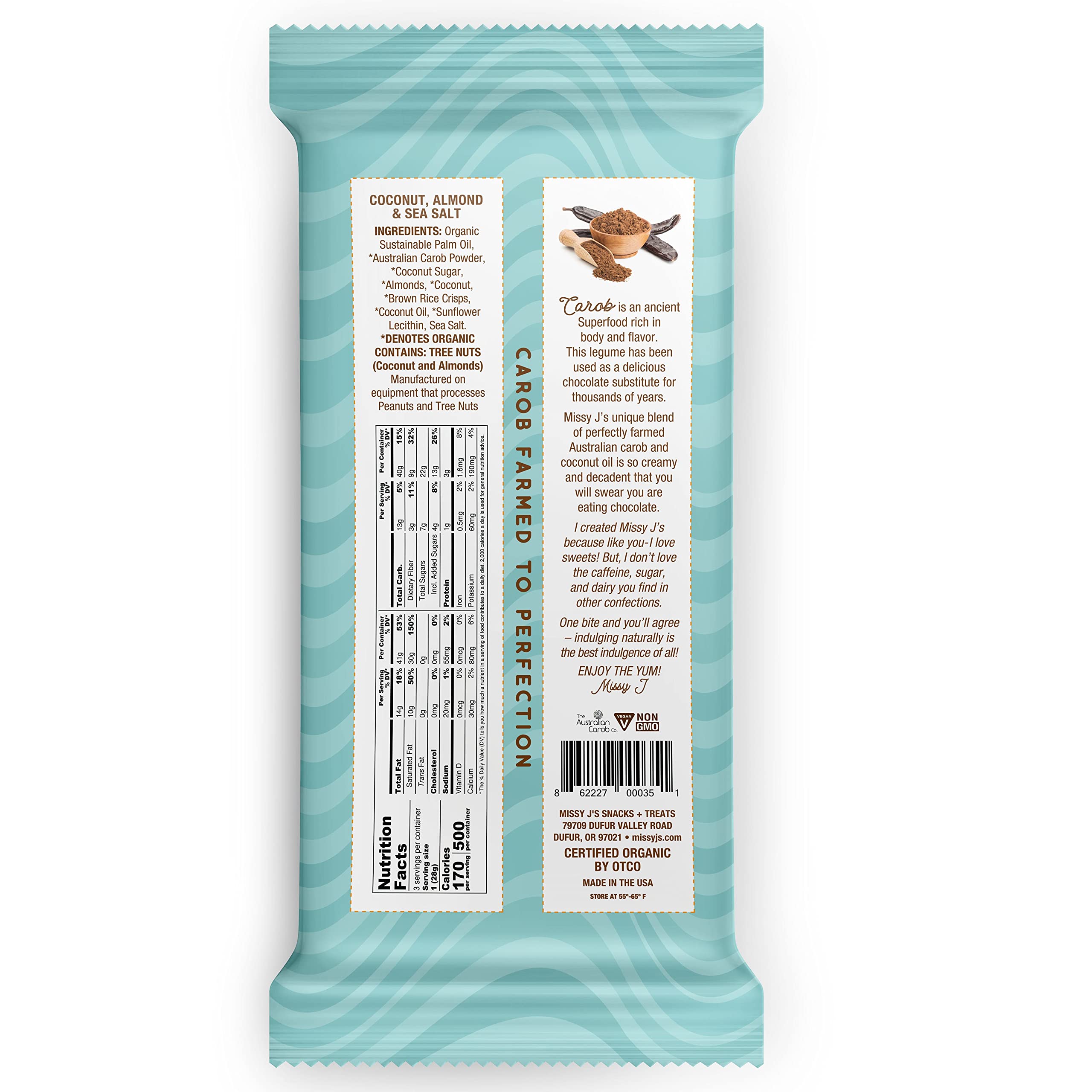 Organic Carob Bars 4-Pack - Vegan, Gluten-Free, Healthy Chocolate Substitute for Snacks & Desserts
