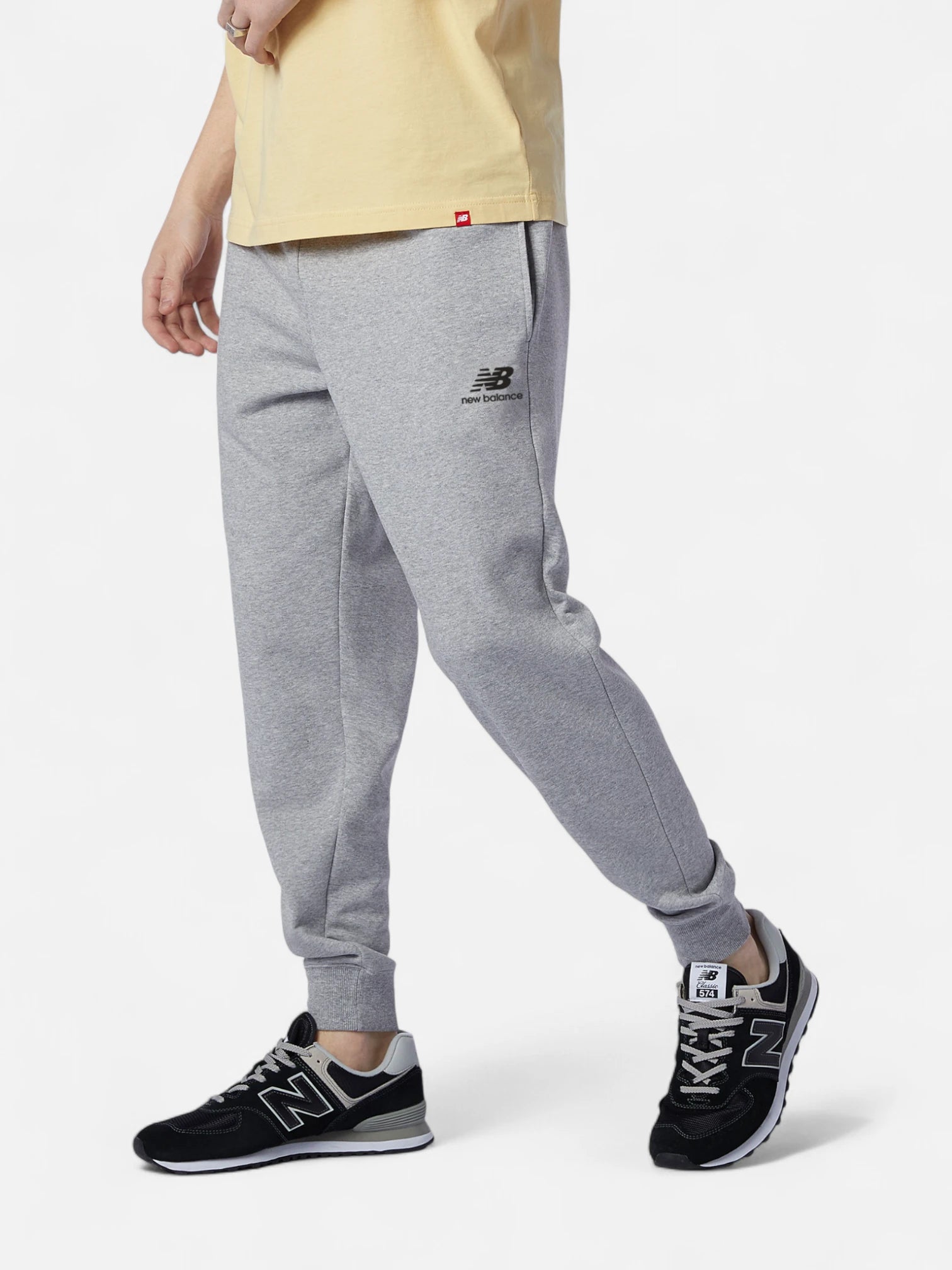 New Balance Essentials Embroidered Grey Pants for Men - Comfortable Athletic Joggers for Running, Gym & Casual Wear