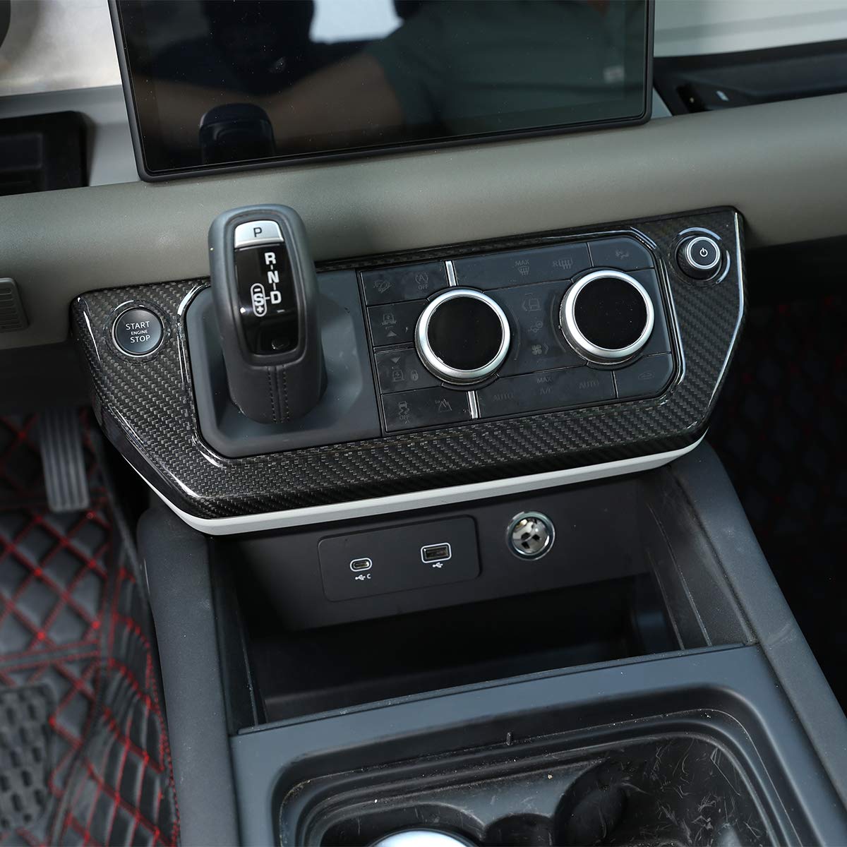 Genuine Carbon Fiber Center Console Trim Cover for Land Rover Defender 110 (2020-2023) | Premium Car Interior Accessories | Style A | Enhance Your SUV's Luxury Interior for Off-Road Adventures & Daily Commute