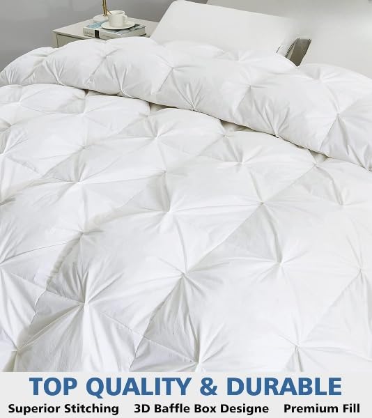 Premium 500 GSM Pinch Pleated Comforter Set - 100% Egyptian Cotton, Baffle Pintuck Design with Corner Tabs | All-Season Goose Down Duvet Insert for Full/Queen Bed | Luxury Bedding for Master Bedroom & Guest Room