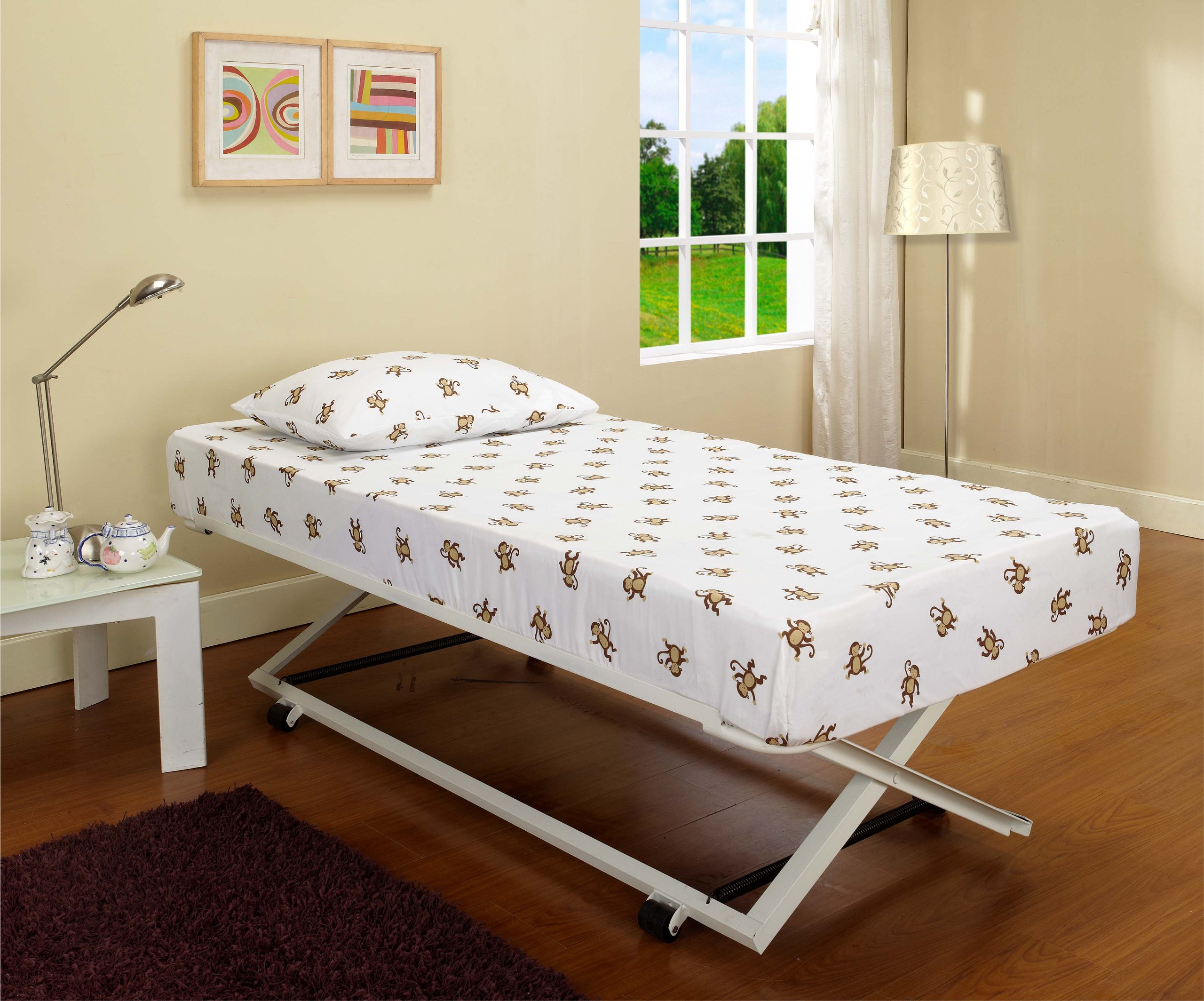 Kings Brand 39'' Twin Size White Steel High Riser Bed Frame - Sturdy Metal Platform Bed for Small Spaces, Dorms & Guest Rooms