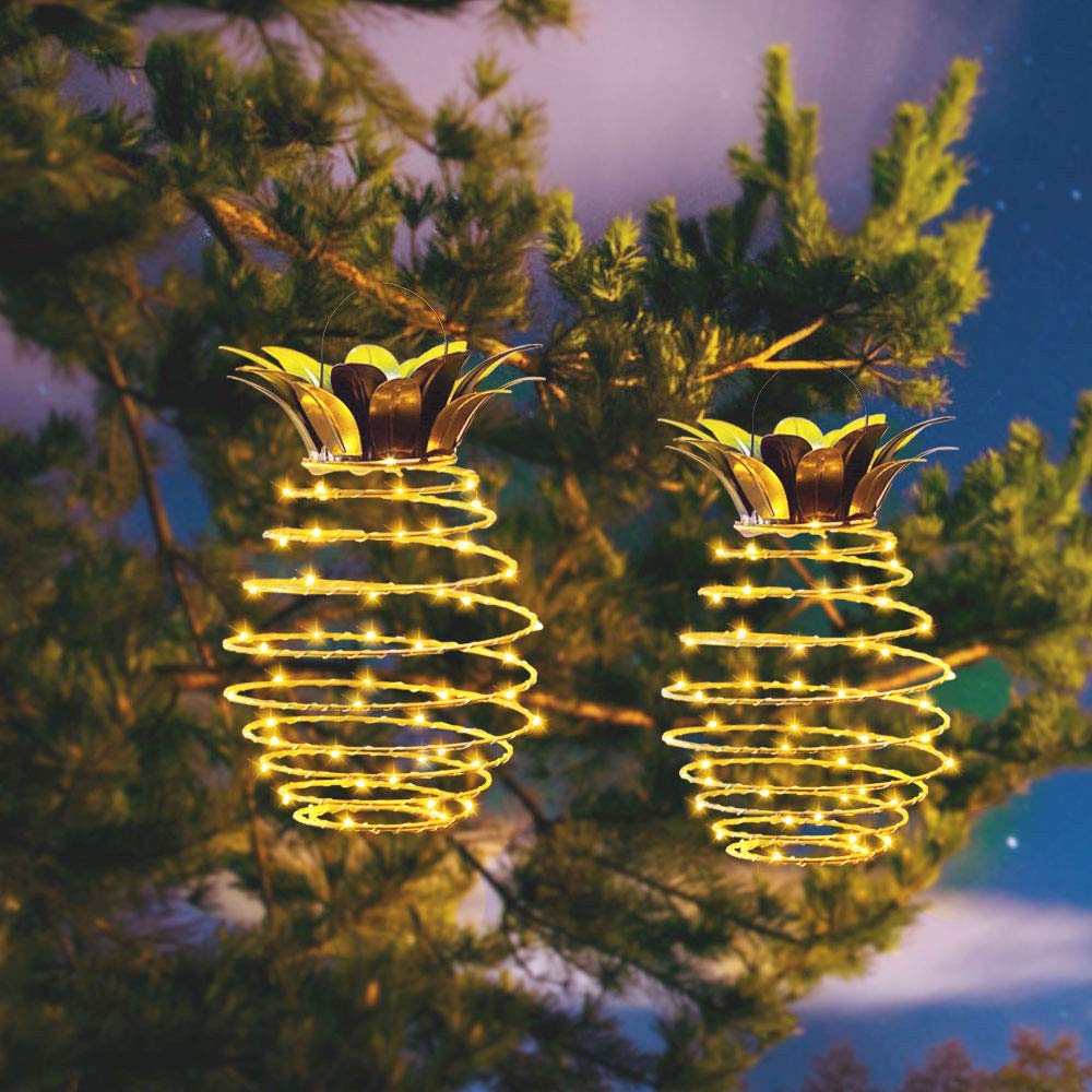 2Pcs Solar Pineapple Lights - Waterproof LED Hanging Pineapple Lanterns for Outdoor Garden, Patio, Birthday Party & Home Decoration | Solar-Powered String Lights for Nighttime Ambiance