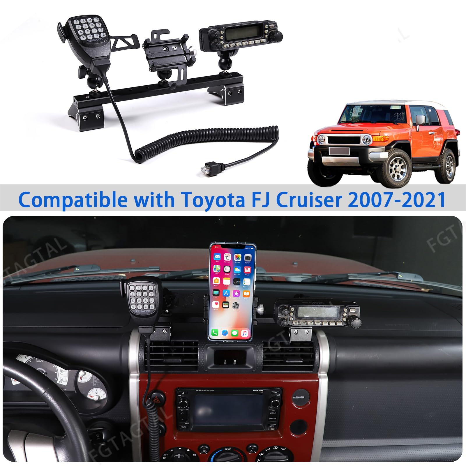 Universal Car Phone Mount & Walkie Talkie Holder for Toyota FJ Cruiser 2007-2021 | Multi-Function Dashboard & Air Vent Mount | 3-in-1 G-Style Design for Secure Device Placement | Perfect for Off-Roading, Commuting & Hands-Free Navigation