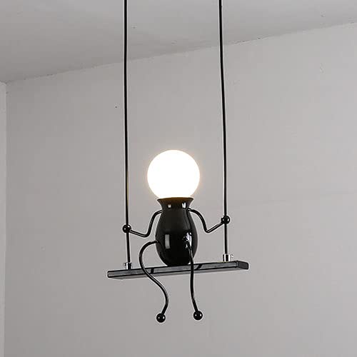 Stylish Minimalist Kids Room Pendant Light - E27 Wrought Iron Chandelier in Black & White | Durable Children's Bedroom Lighting Fixture for Nursery, Playroom & Home Decor