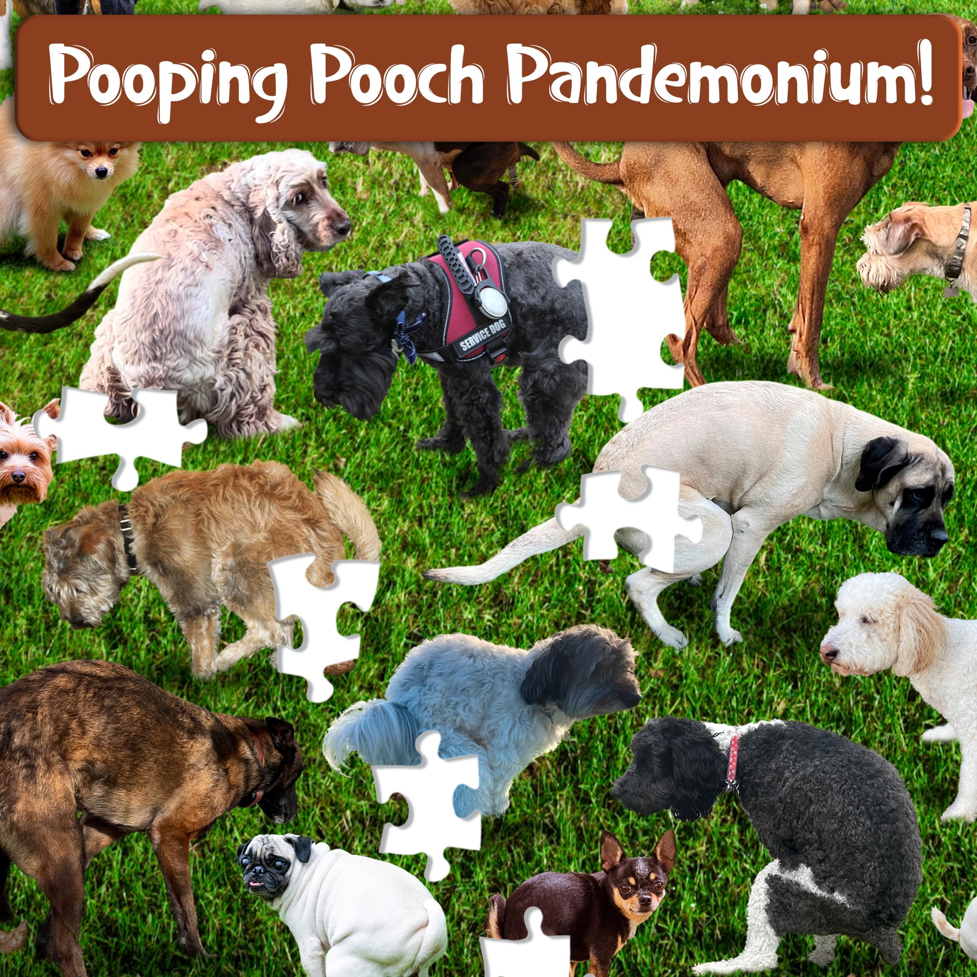 Funwares Original 101 Pooping Puppies 500-Piece Jigsaw Puzzle - Hilarious Dog-Themed Puzzle Game for Adults & Kids - Perfect White Elephant Gift for Christmas & Parties - Great for Family Game Nights & Stress Relief