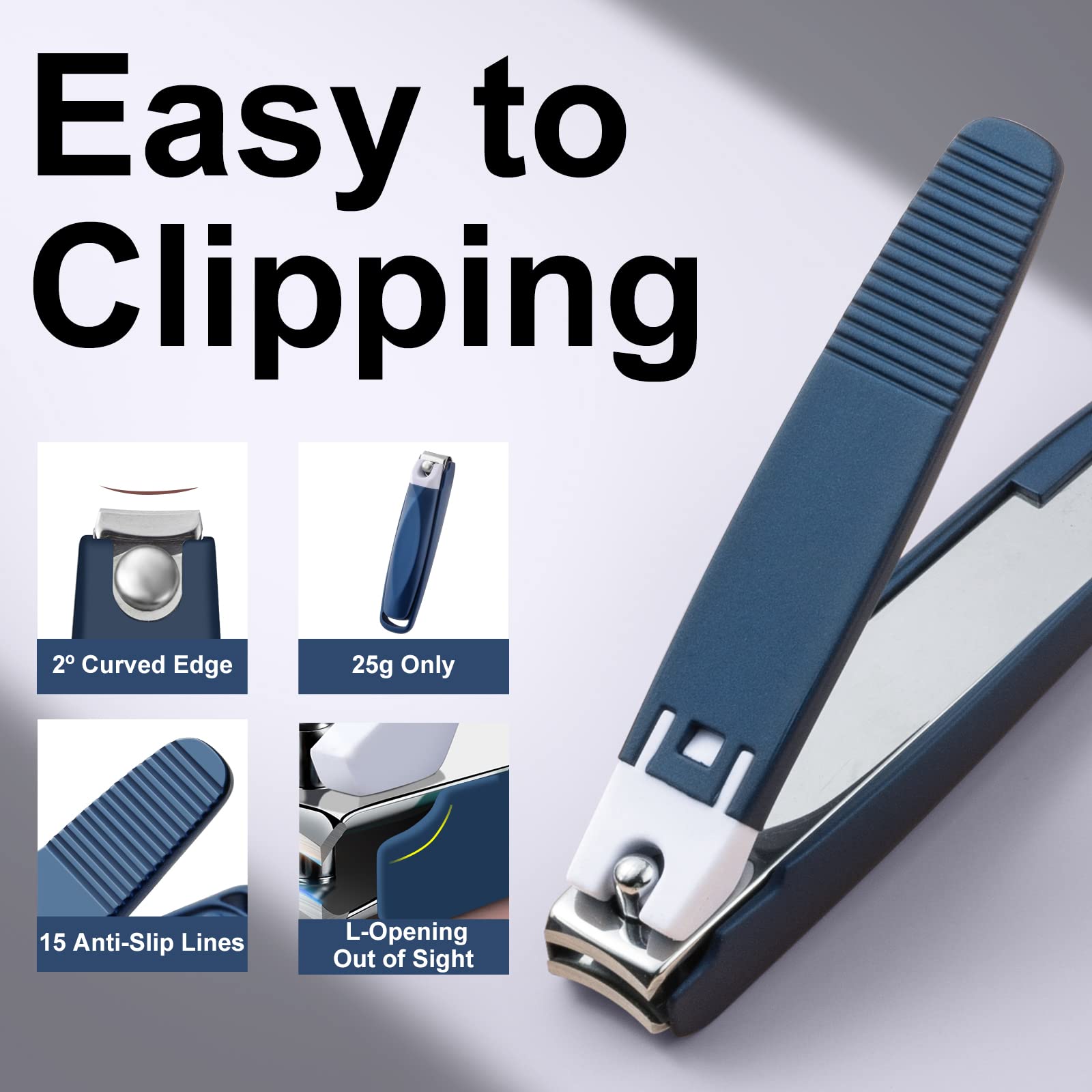 Jenney Professional Stainless Steel Nail Clipper Set with Catcher & Nail File - Sharp Fingernail & Toenail Cutters, No Splash Design - Durable Blue Nail Trimmer for Women & Men - Perfect for Home, Travel, and Salon Use