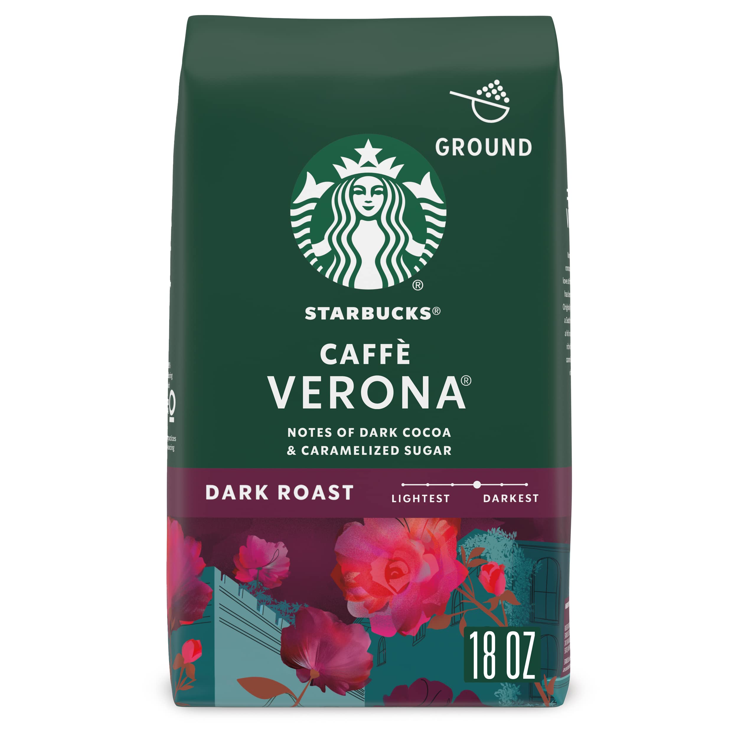 Starbucks Dark Roast Ground Coffee - Caffè Verona 100% Arabica Beans (18 oz Bag) | Rich & Bold Flavor for Morning Brew, Office Coffee Break & After-Dinner Drink