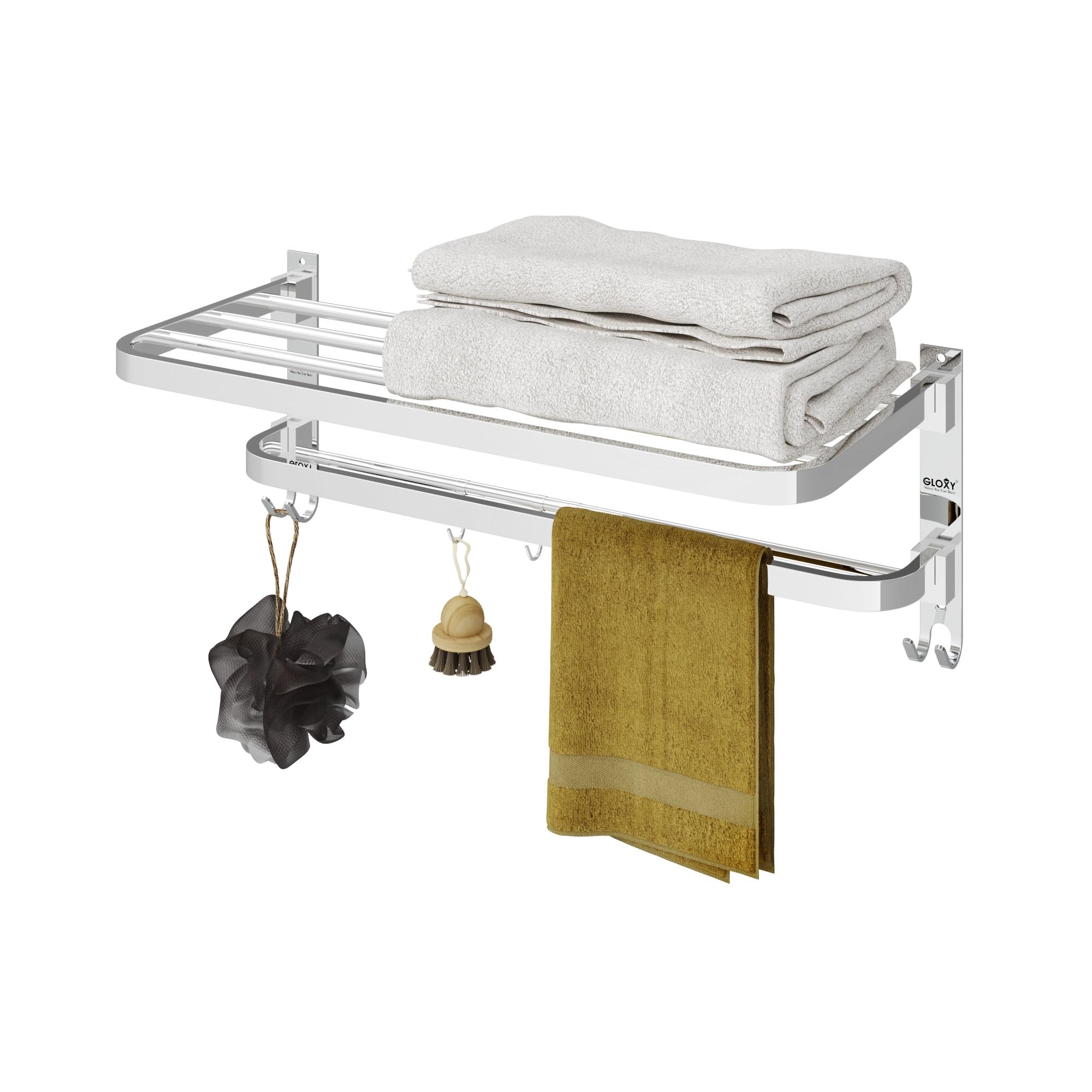 GLOXY 24 Inch Stainless Steel Chrome Mirror Finish Folding Towel Rack - Bathroom Towel Hanger & Stand with Rustproof Design | Perfect for Small Bathrooms, Laundry Rooms & Spa Areas