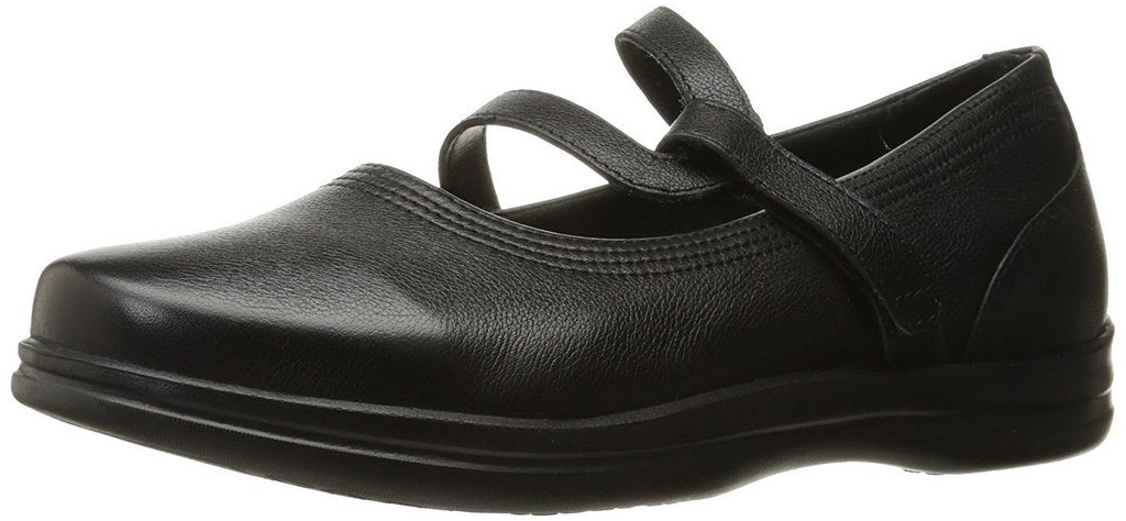 Women's Apex Petals - Janice Black Mary Jane Flat Shoes, Wide Width 5 US, Comfortable & Stylish for Work, Office & Casual Wear