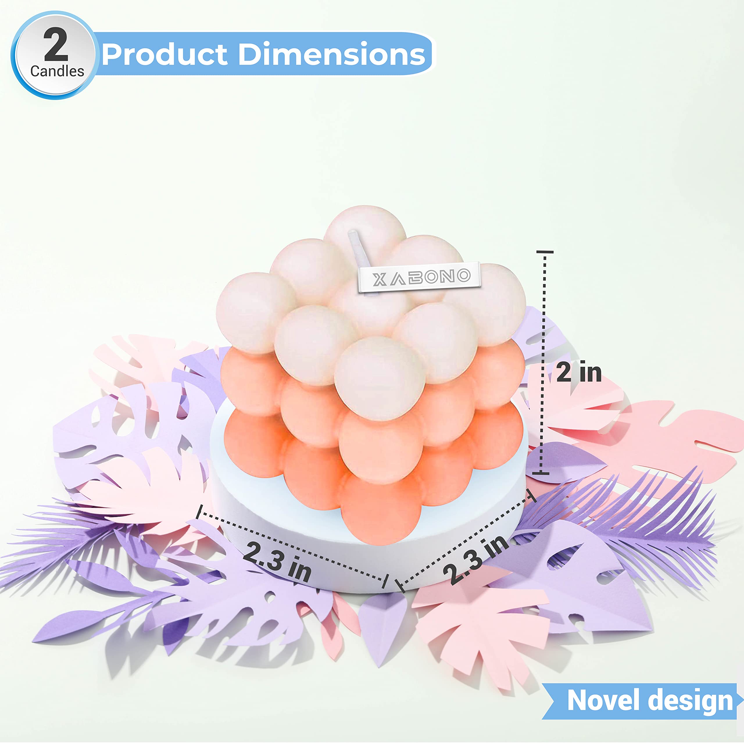 2 Pack Handmade Gradient Light Orange Bubble Soy Candles - Aesthetic Cube Candles for Home Decor, Bedroom, Bathroom & Relaxation | Perfect for Romantic Dinners, Spa Nights & Cozy Ambiance