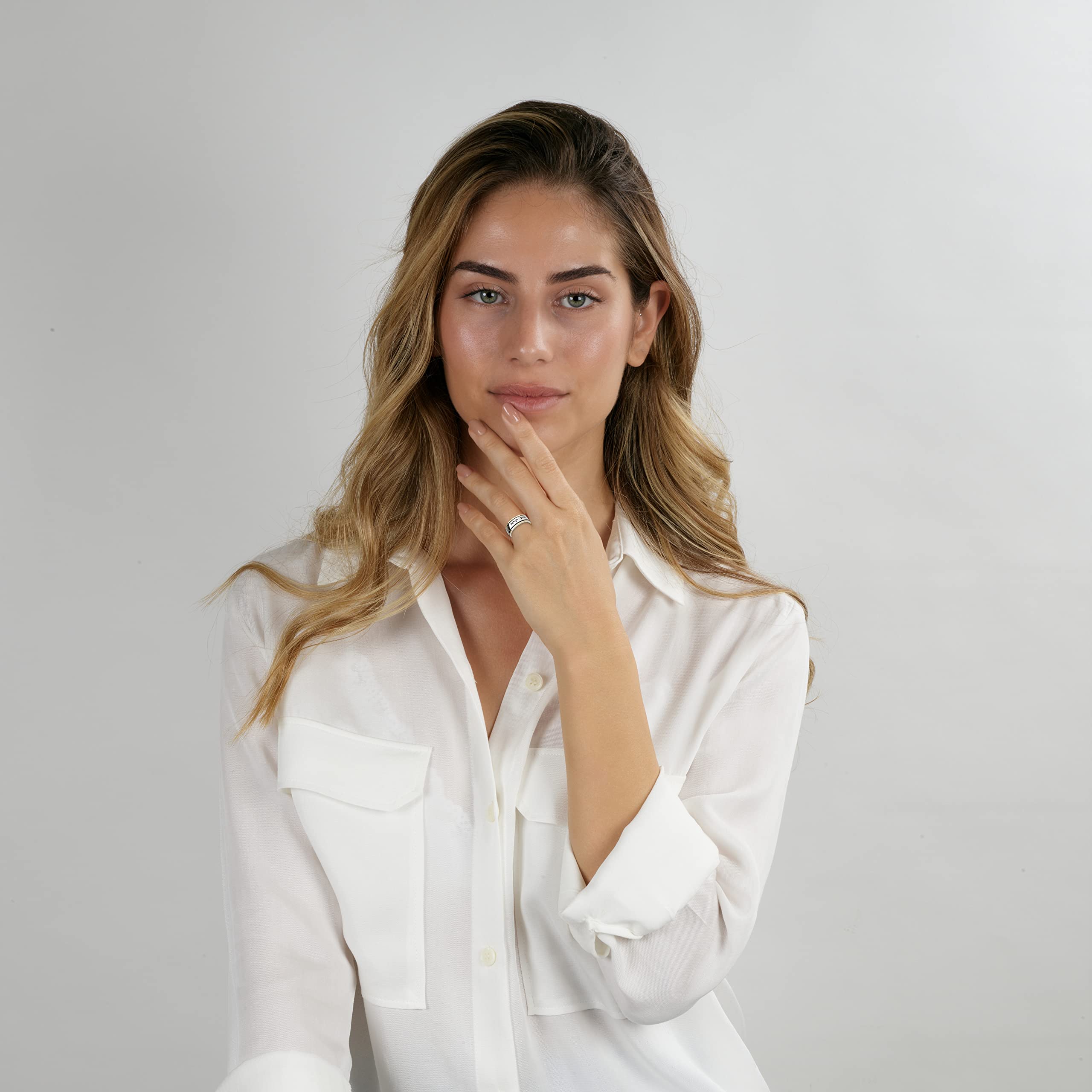 925 Sterling Silver Spinner Ring with 9K Solid Gold | Jewish Shema Kabbalah Blessing Ring | Unique Spiritual Jewelry for Meditation, Prayer & Daily Wear
