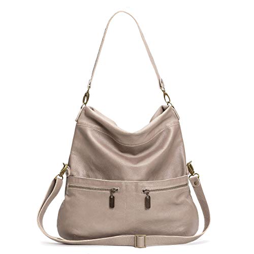 Premium Italian Leather Taupe Large Convertible Crossbody Bag - Foldover Design for Work, Travel & Everyday Use