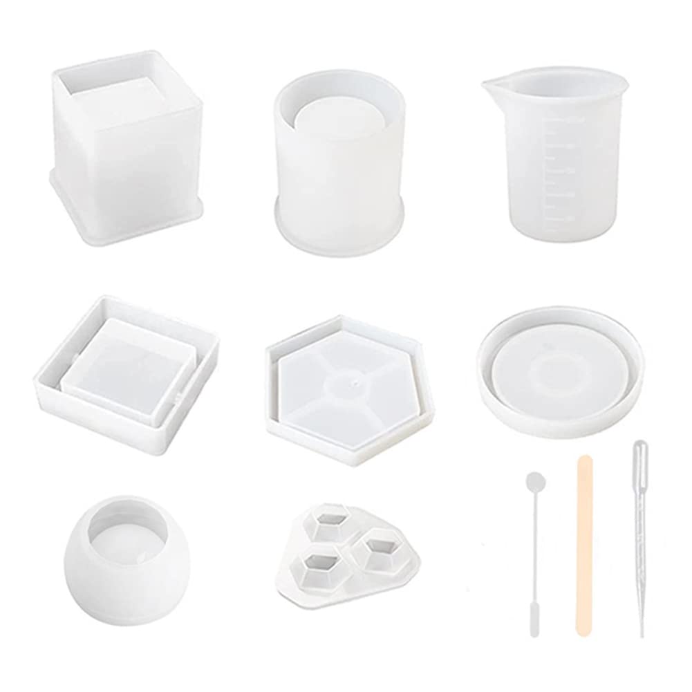 28Pcs Epoxy Resin Molds Kit - Silicone Casting Molds for Coasters, Ashtrays, Crystal Diamonds, Plant Pots, Pen & Candle Holders - DIY Art Craft Supplies for Resin Jewelry, Home Decor & Gift Making