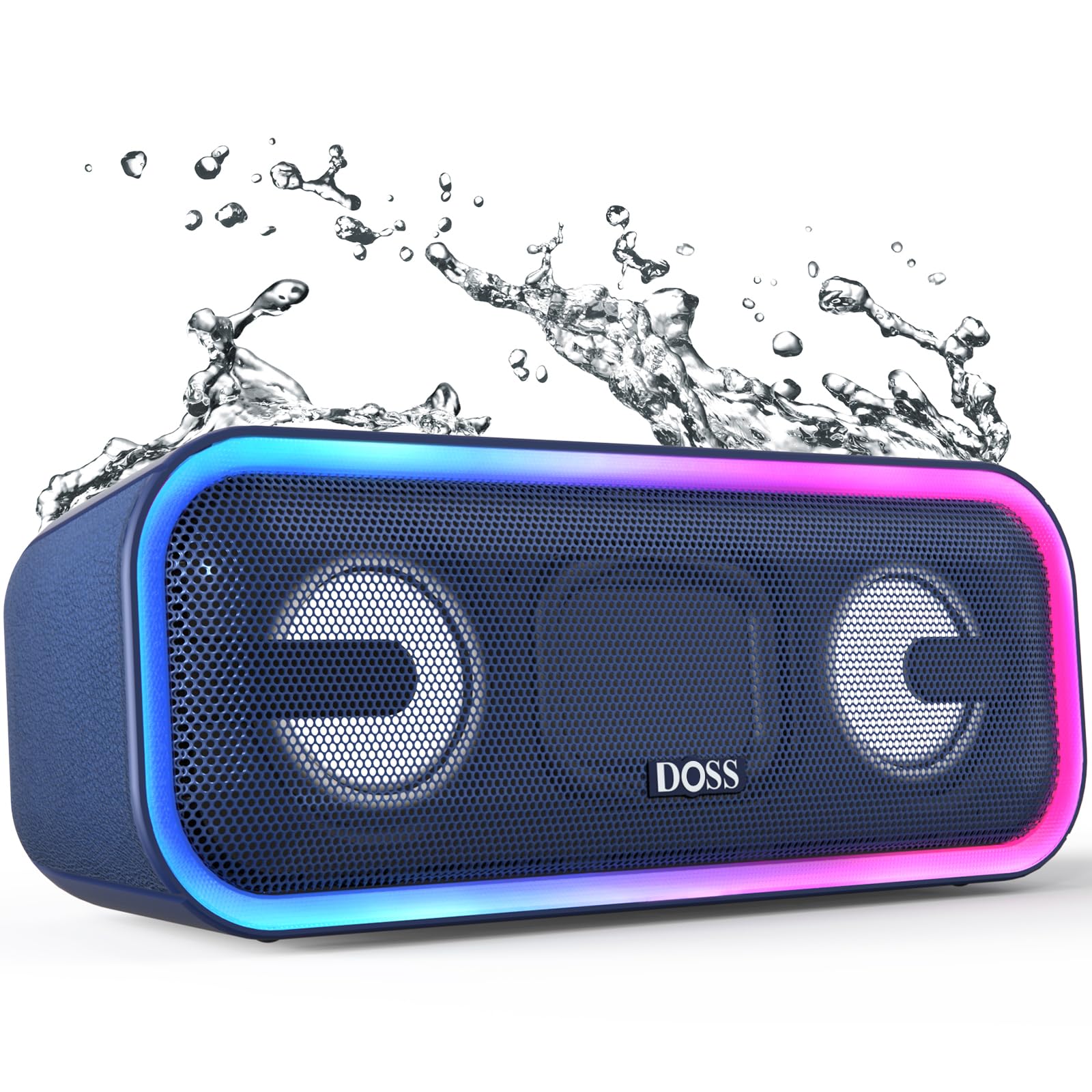DOSS SoundBox Pro Plus 24W Bluetooth Speaker - Wireless Portable Speaker with Stereo Sound, Punchy Bass, IPX6 Waterproof, TWS Pairing, Multi-Color LED Lights & 15H Playtime - Perfect for Home, Outdoor, Pool Parties & Travel (Blue)