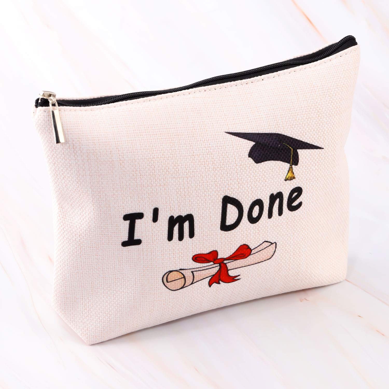 PXTIDY Graduation Makeup Bag 2025 - Congrats Gift for Her (Beige) - Perfect for College Grads