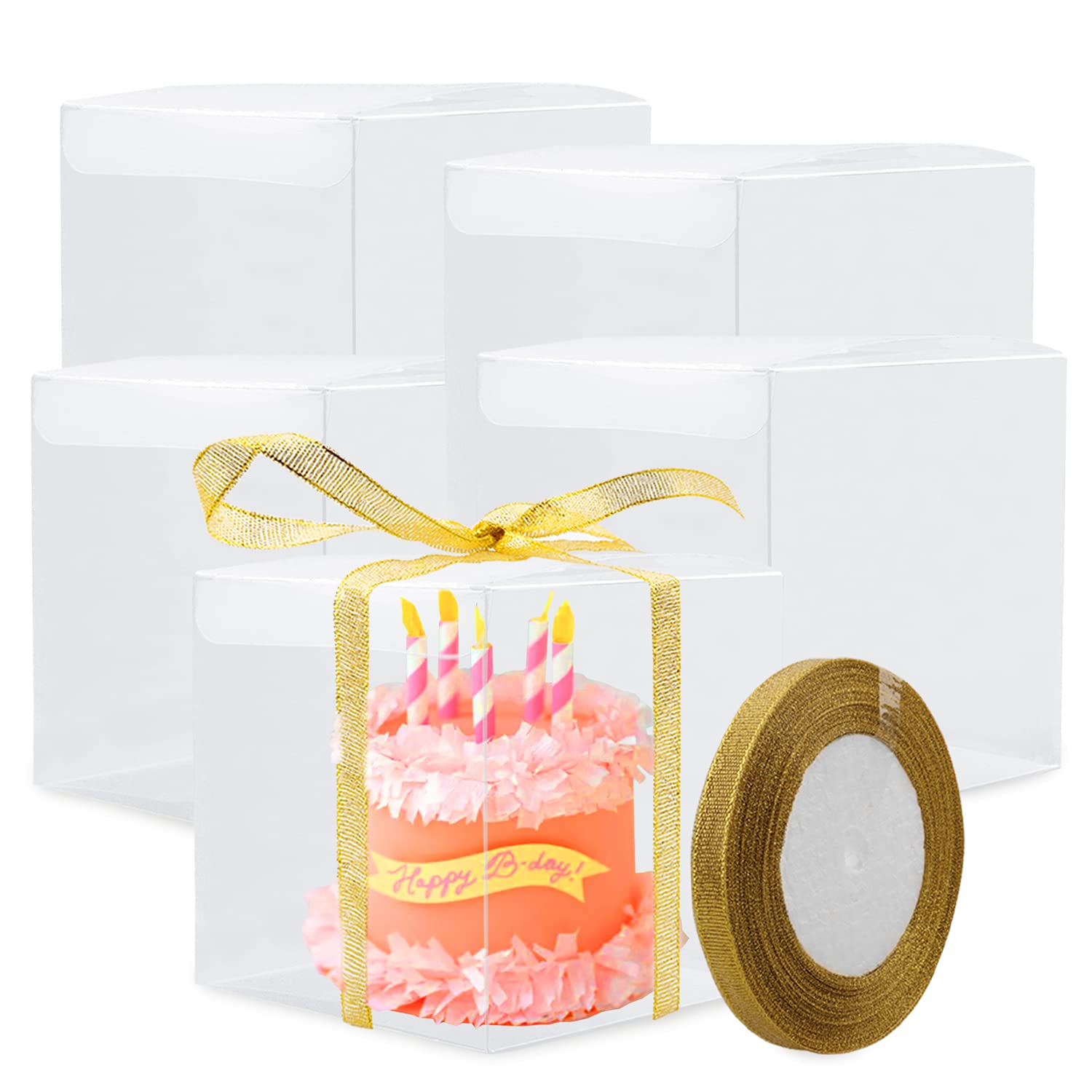 Coobbar 12 Pack Clear PVC Plastic Candy Gift Boxes - 5x5x5 Inch Small Party Favor Containers for Wedding, Birthday, Christmas Presents - Perfect for Candy, Cupcakes, Jewelry & Gift Packaging (Great for Baby Showers, Bridal Favors & Holiday Treats)