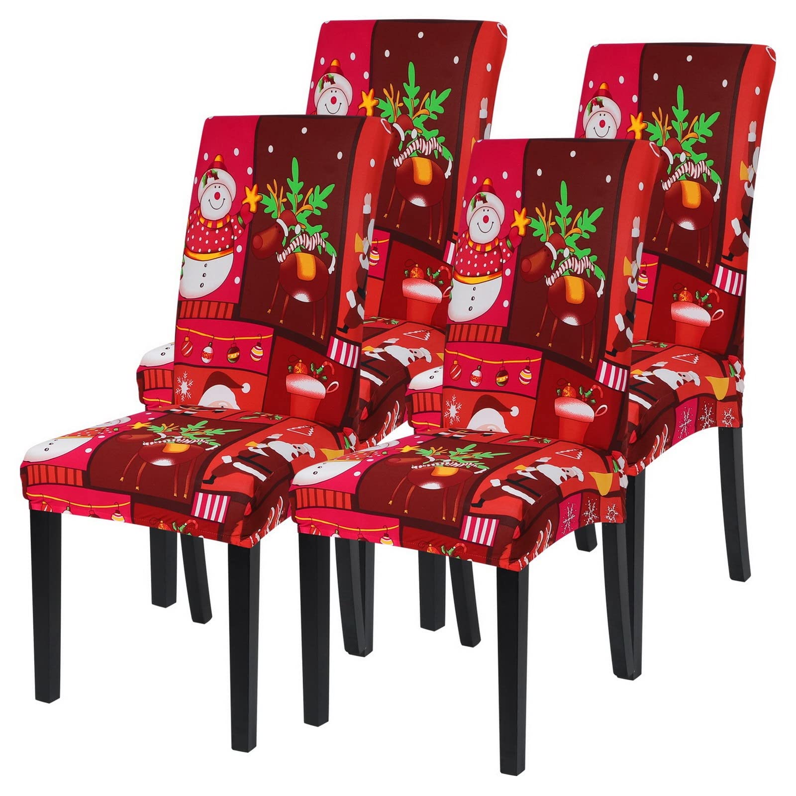 4 Pack Christmas Chair Covers - Snowman Design Stretchable Washable Seat Protectors for Dining Room, Kitchen & Home Decor | Perfect for Holiday Parties & Festive Gatherings