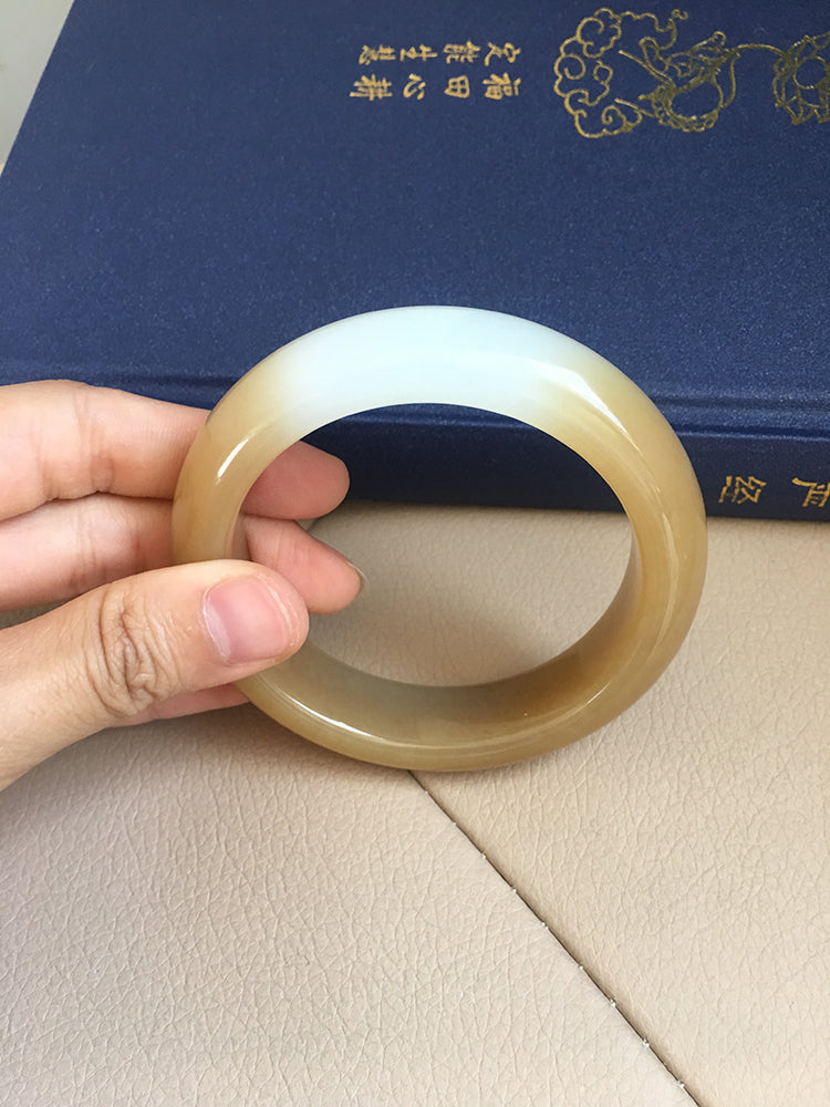 Natural Jade Bangle - Genuine Nephrite Stone Bracelet, 61.3mm Inner Diameter (NBE016) - Perfect for Meditation, Yoga & Spiritual Healing